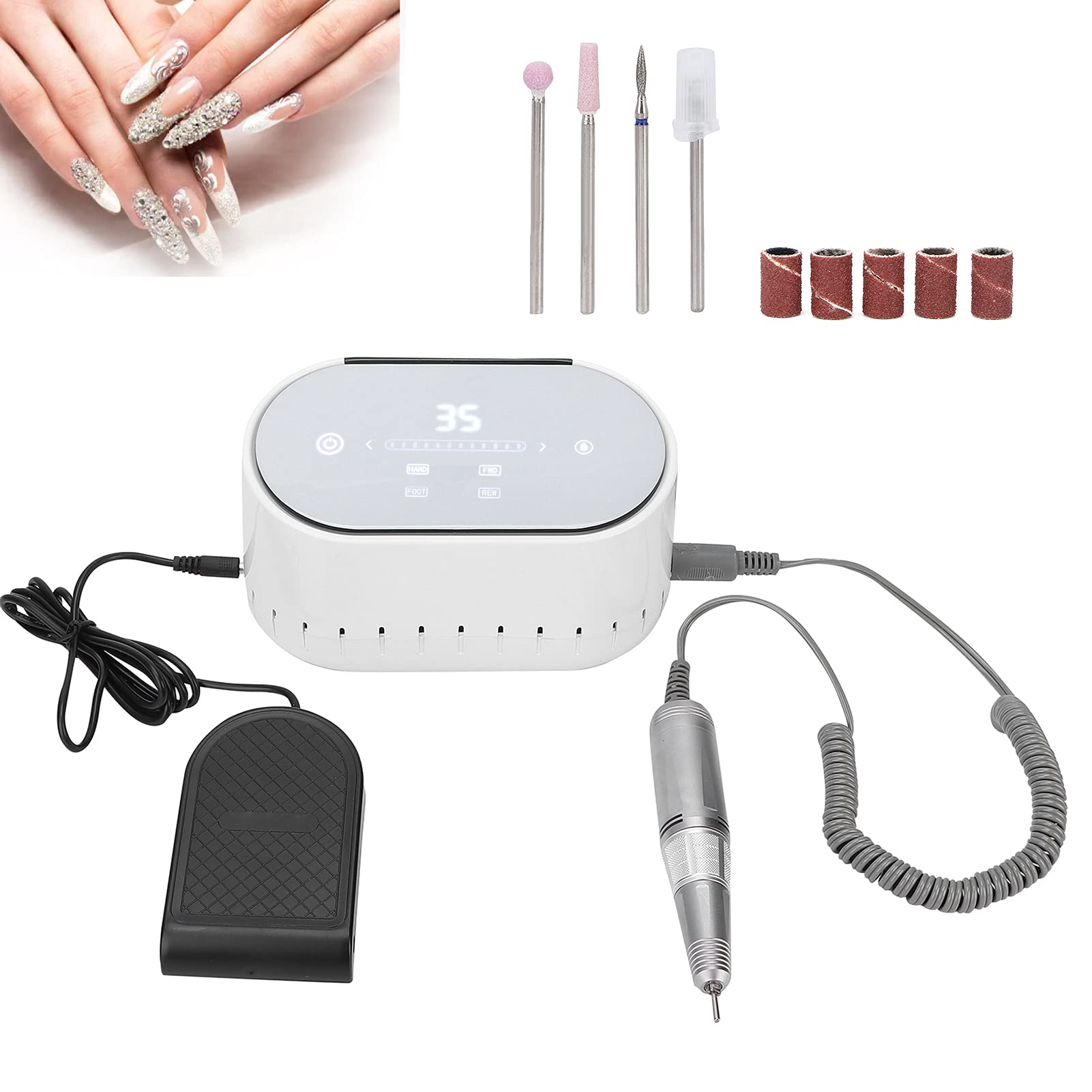 60W 35000RPM Professional Electric Nail Drill Machine - Manicure & Pedicure Polishing Tool for Home & Salon Use | Perfect for Nail Art, Acrylics & Gel Extensions