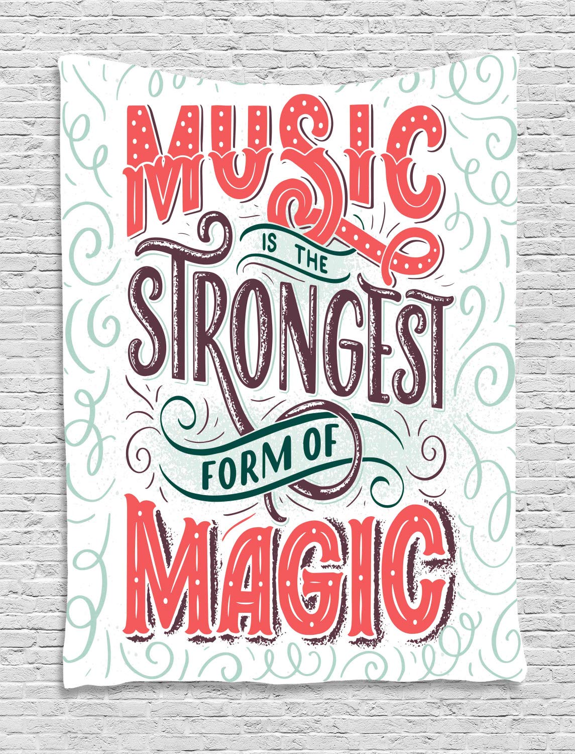 Ambesonne Rock and Roll Tapestry | Music is the Strongest Form of Magic Retro Wall Art | 60x80 Inch Bohemian Decor for Bedroom, Living Room, Dorm | White & Multicolor Design | Perfect for Music Lovers & Vintage Style Home Decor