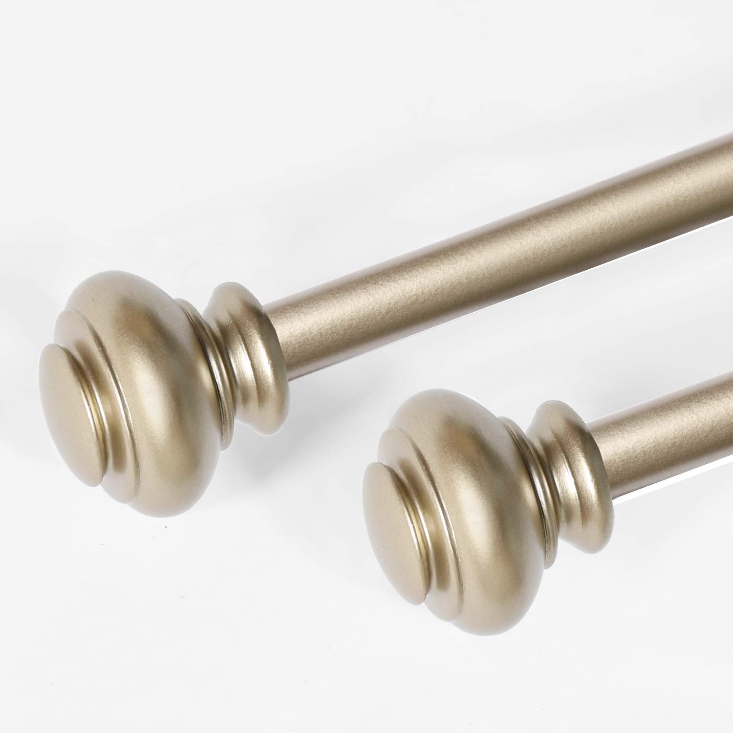 2 Pack Adjustable Gold Window Curtain Rods 66-120 Inches - 3/4 Inch Diameter Decorative Single Rod Set with Urn Finials for Living Room, Bedroom & Dining Room Decor