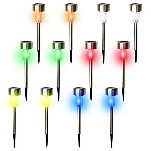 Solar Powered Outdoor LED Landscape Lights - 12 Pack Waterproof Stainless Steel Garden Pathway Lighting for Yard, Patio, Walkway, Driveway Decoration