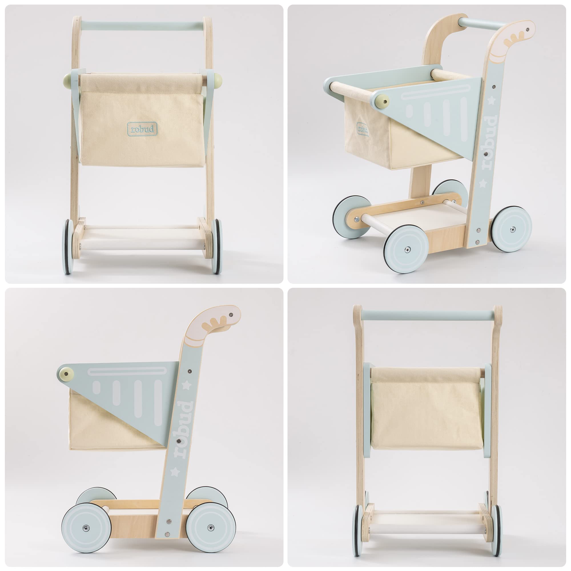 ROBOTIME Wooden Baby Push Walker & Shopping Cart Toy - Learning to Walk Assistant for Toddlers 10+ Months - Perfect for Boys & Girls - Encourages Early Walking & Playtime Fun at Home or Daycare