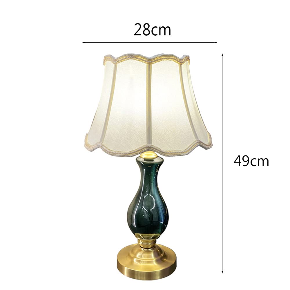Dark Green Art Deco Ceramic Table Lamp - Vase Shape Bedside & Office Lamp for Bedroom, Study, Reading | Elegant Home Decor Lighting