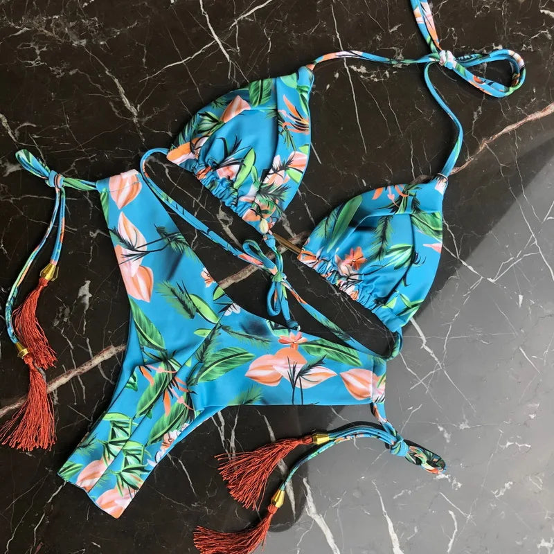 2024 New Women's Micro Bikini Set - 16 Color Options, Push Up Halter Brazilian Thong Swimwear for Summer Beach Vacation | Perfect for Pool Party, Tropical Getaway & Sunbathing