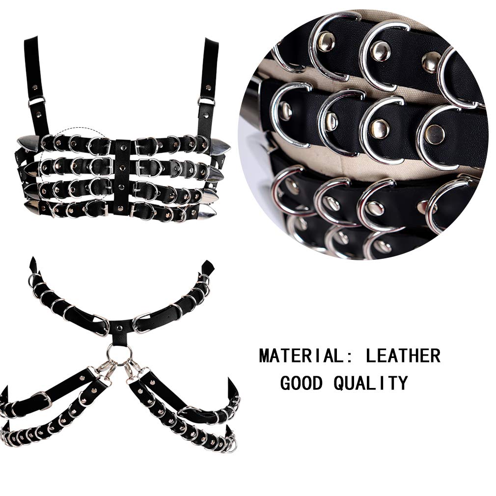 Women's Punk Leather Body Harness & Garter Belt Set - Hollow Out Frame Lingerie Accessories for BDSM, Burlesque & Fashion Outfits - Perfect for Cosplay, Nightclubs & Edgy Street Style