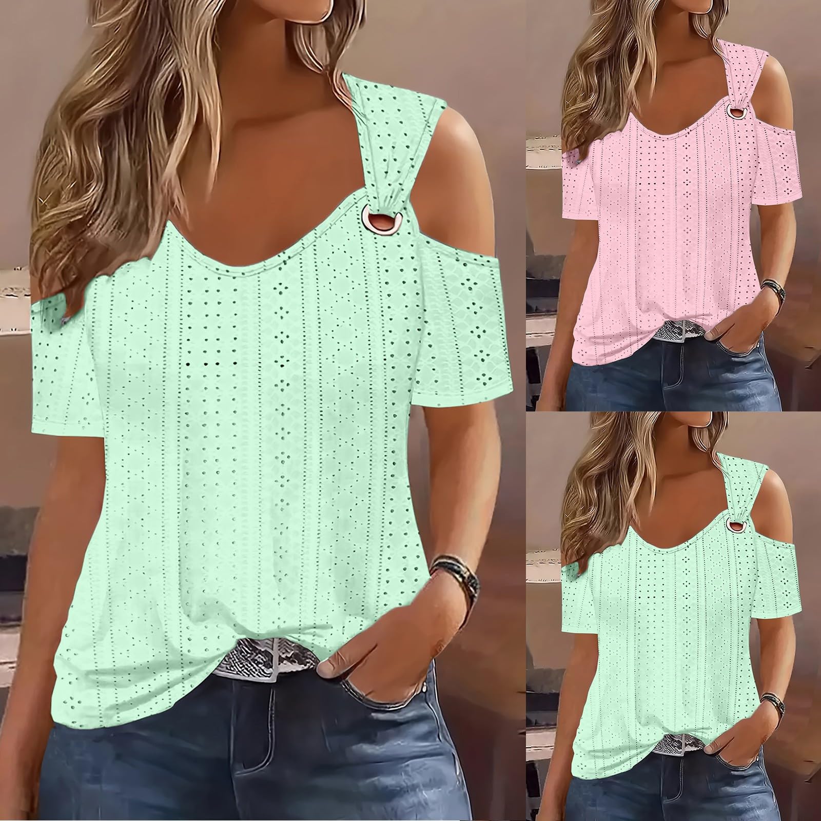 Trendy Boho Summer Tops for Women 2024 - Short Sleeve Eyelet Cold Shoulder Tunic Blouses for Dressy Casual Wear | Beach Vacation, Party & Everyday Outfits