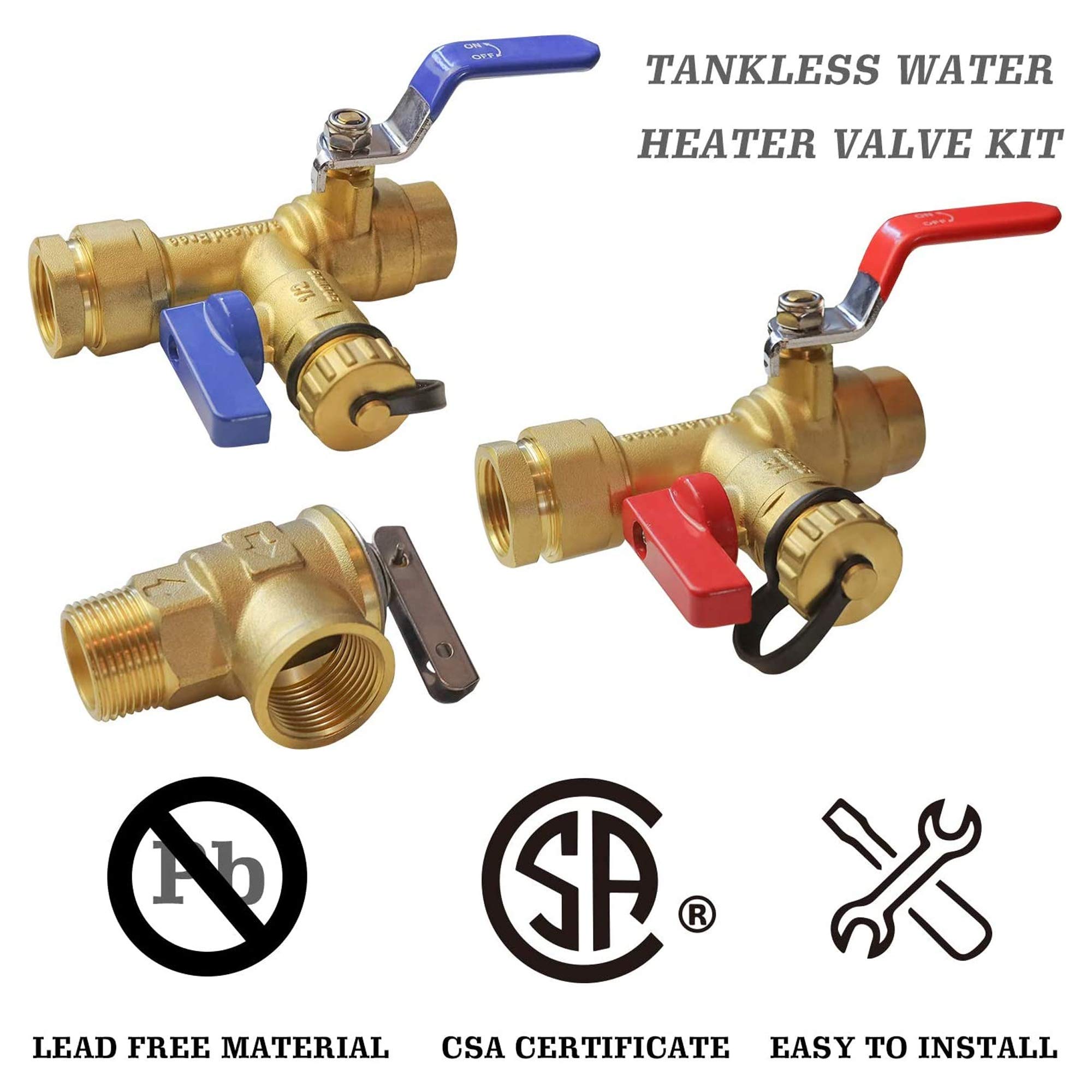 Xiny Tool 3/4-Inch IPS Isolator Tankless Water Heater Service Valve Kit with Pressure Relief Valve - Premium Clean Brass Construction for Easy Maintenance & Repair - Perfect for Residential & Commercial Water Heater Installations