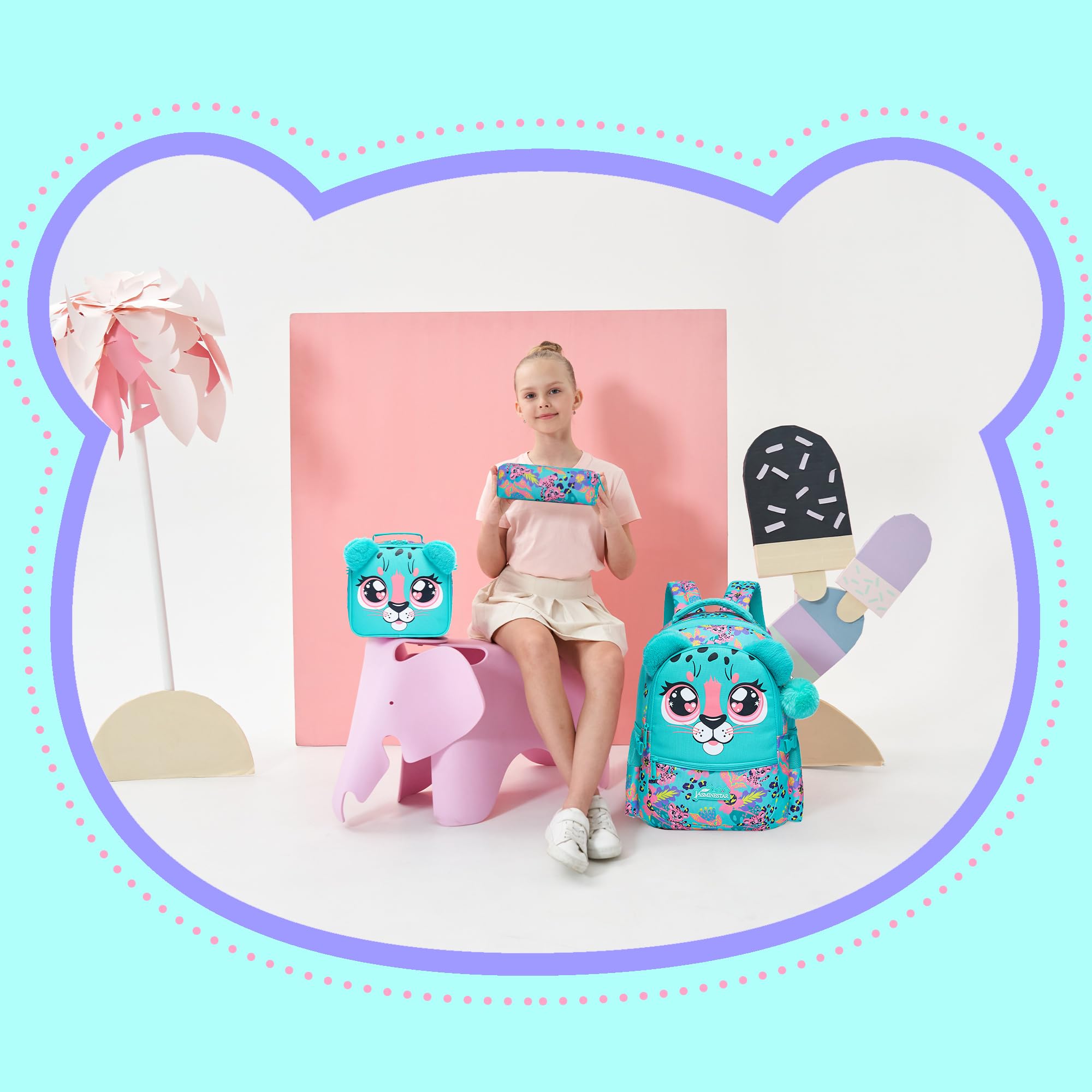 **Meetbelify Cute Girls Backpack Set for School & Travel - Lightweight Bookbag with Lunch Box for Ages 8-10, Elementary & Preschool Students - Perfect for Daily Use, Field Trips & Outdoor Adventures**