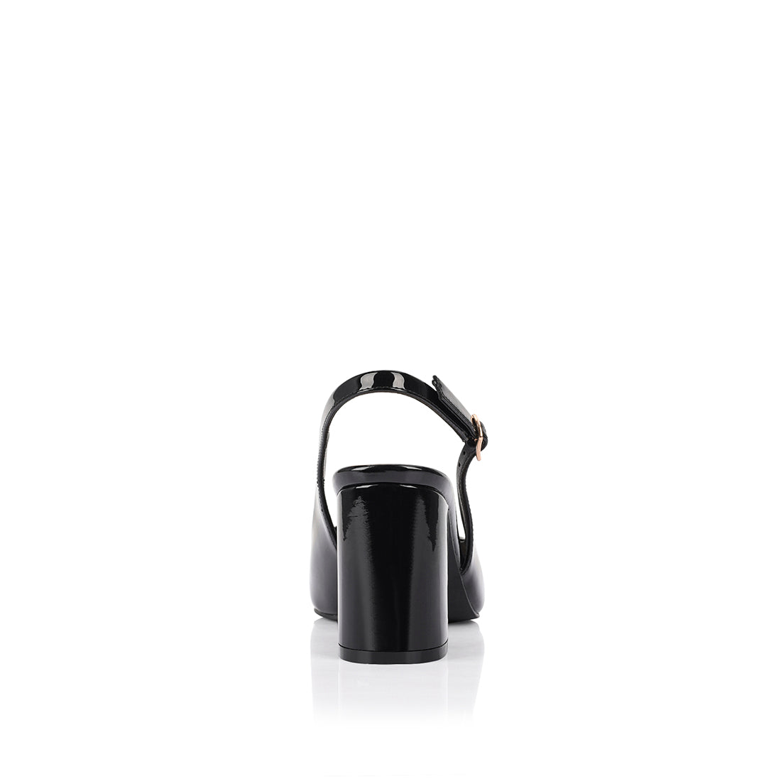 Elio Women's Slingback Block Heel Sandals - Black Patent Leather Dress Shoes for Wedding, Party & Office Wear