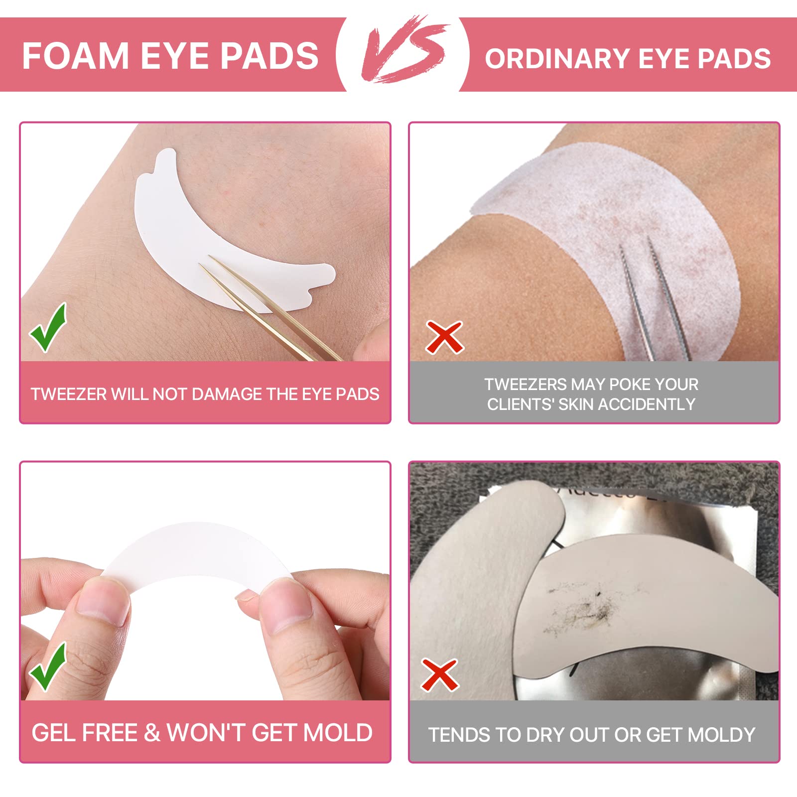 100 Pairs Foam Eye Pads for Lash Extensions - Hypoallergenic, Lint Free & Latex Free Under Eye Pads - Essential Eyelash Technician Supplies for Professional Lash Application & Beauty Salon Use