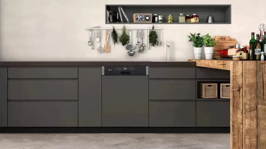 Neff 60cm Semi Integrated Dishwasher in Brushed Steel - Tall Tub Design for Modern Kitchens | Space Saving, Quiet Operation, Perfect for Small to Medium Homes