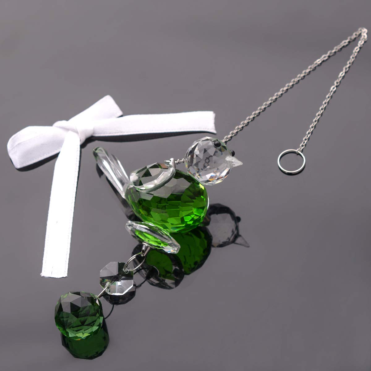 Green Crystal Suncatcher Wind Chime - Rainbow Maker Fantasy Glass Bird Hanging Window Pendant Ornament for Wedding, Party & Christmas Decor - Includes Gift Box - Perfect for Home, Garden, and Outdoor Decorations