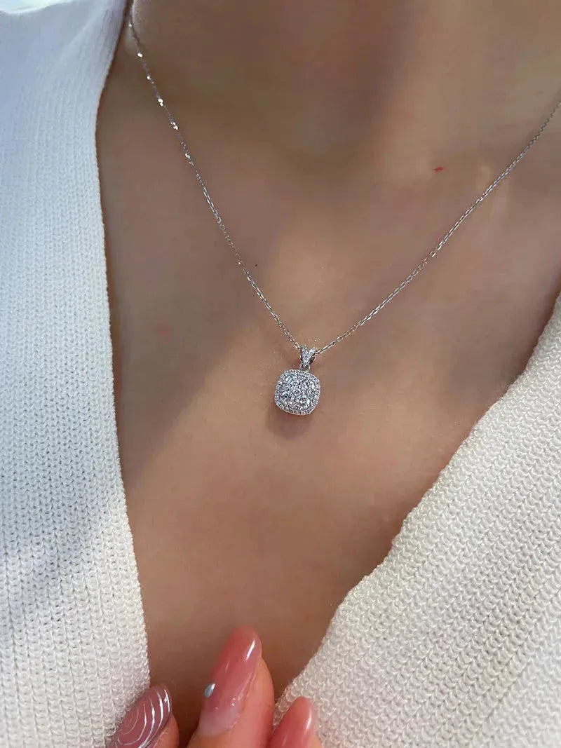 18K White Gold Diamond Pendant Necklace for Women - Luxury Square Design with Real Natural Diamonds - Perfect for Weddings, Anniversaries & Special Occasions