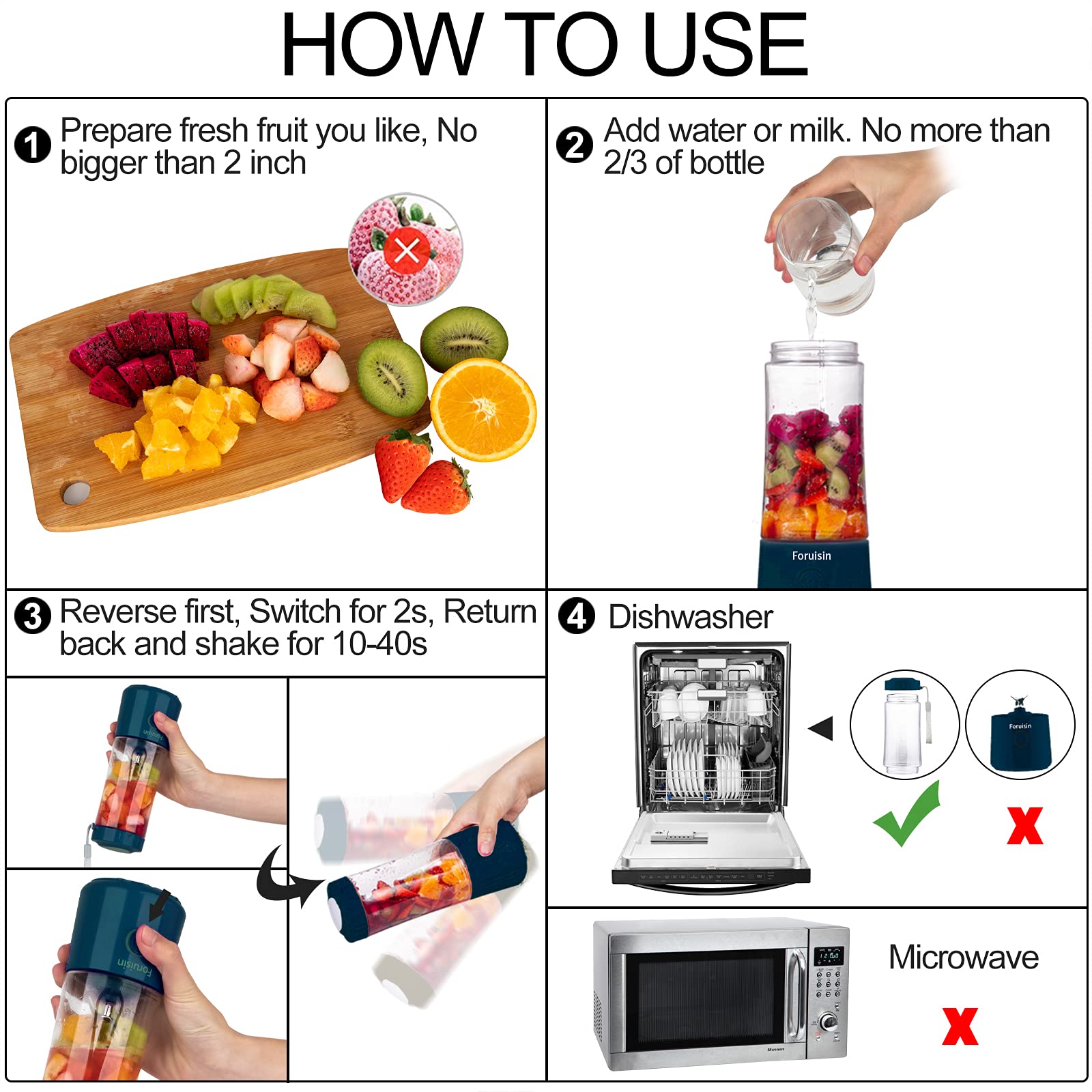 Portable Blender for Smoothies & Shakes - Foruisin 14oz USB Rechargeable Personal Blender with 6 Blades, Mini Juicer Cup for Travel, Gym, Office & Kitchen - Green