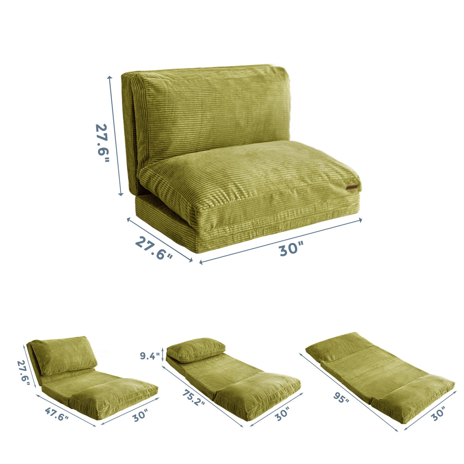 MAXYOYO Foldable Corduroy Bean Bag Sofa Bed with Washable Cover - Perfect for Living Room Lounging, Dorm Room Comfort & Kids Play Area