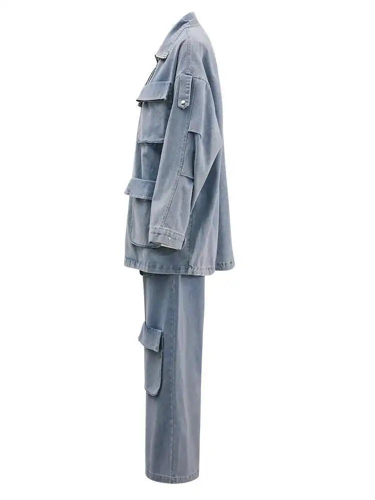 Big Size Denim Jacket & Wide Leg Pants Two-Piece Suit for Women - 2025 Spring Autumn Fashion Trend with Lapel Design (CPG1716) | Perfect for Casual Outings, Office Wear & Street Style