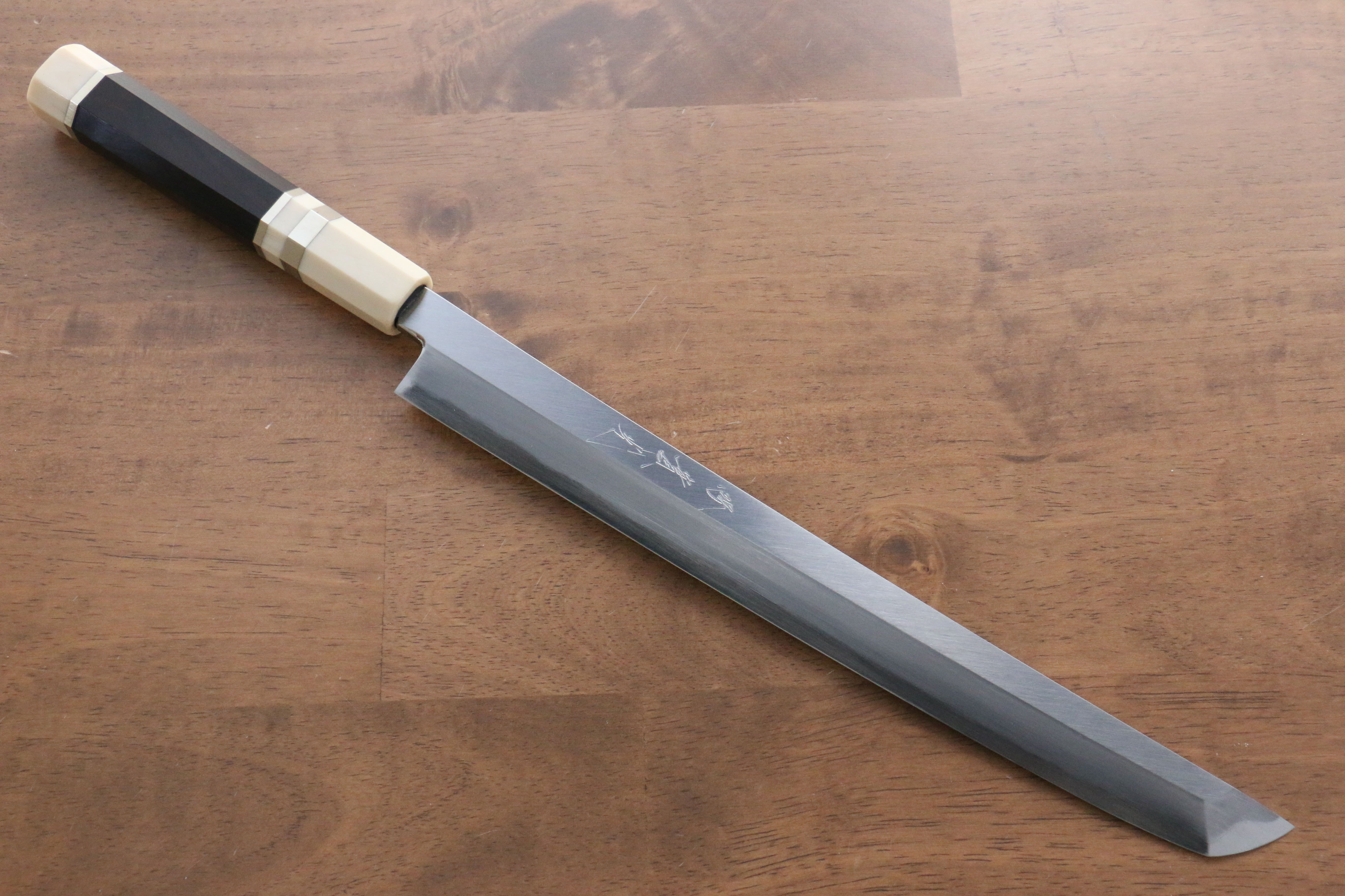 Premium Jikko Shiko Blue Steel Sakimaru Yanagiba 300mm Sushi Knife - Ebony Wood Handle with Double Ring Design - Perfect for Sushi Chefs & Japanese Cuisine Lovers