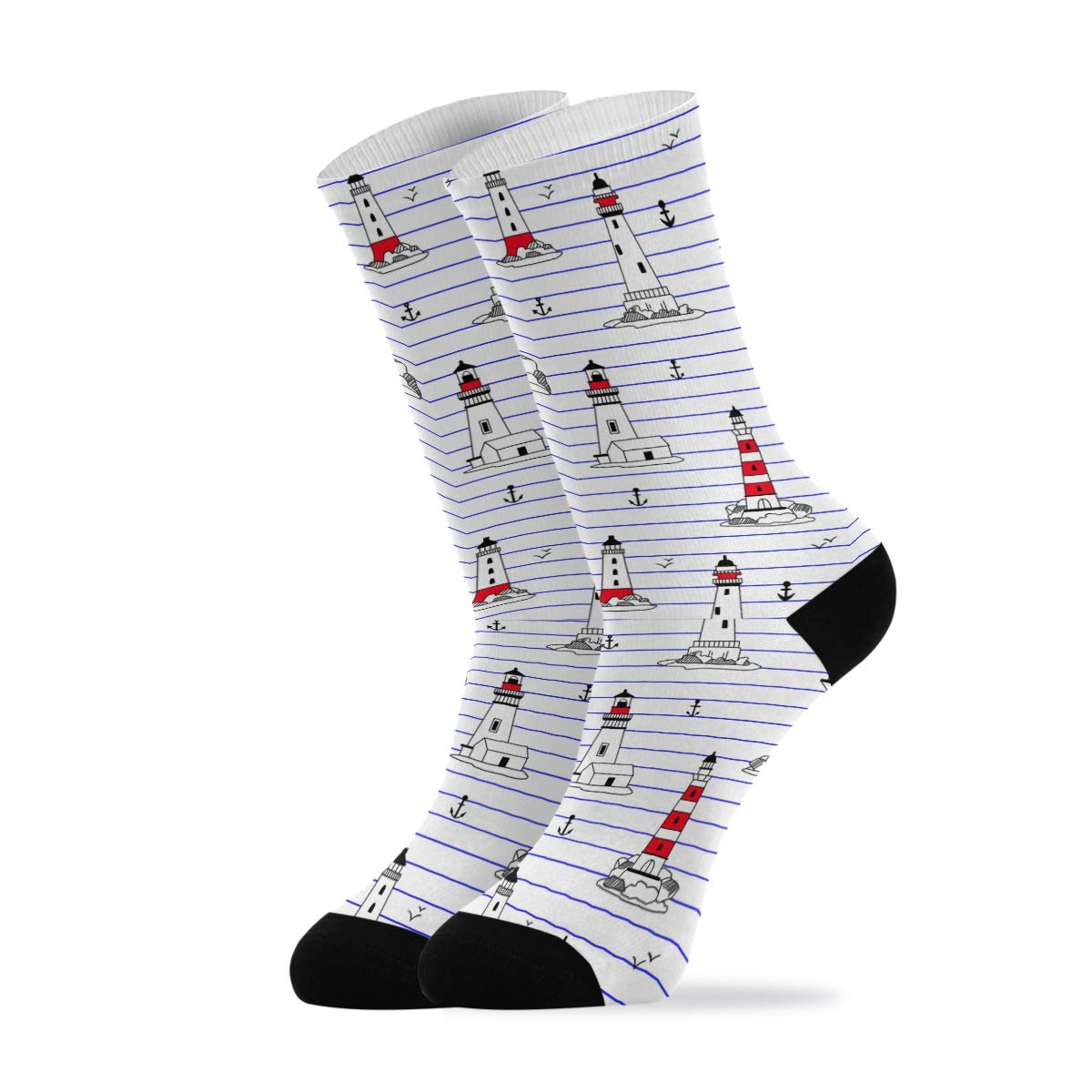DOMIKING Casual Socks for Women & Men - Lightweight Anchor & Lighthouse Design Ankle Socks for Hiking, Walking & Everyday Wear - 1 Pair