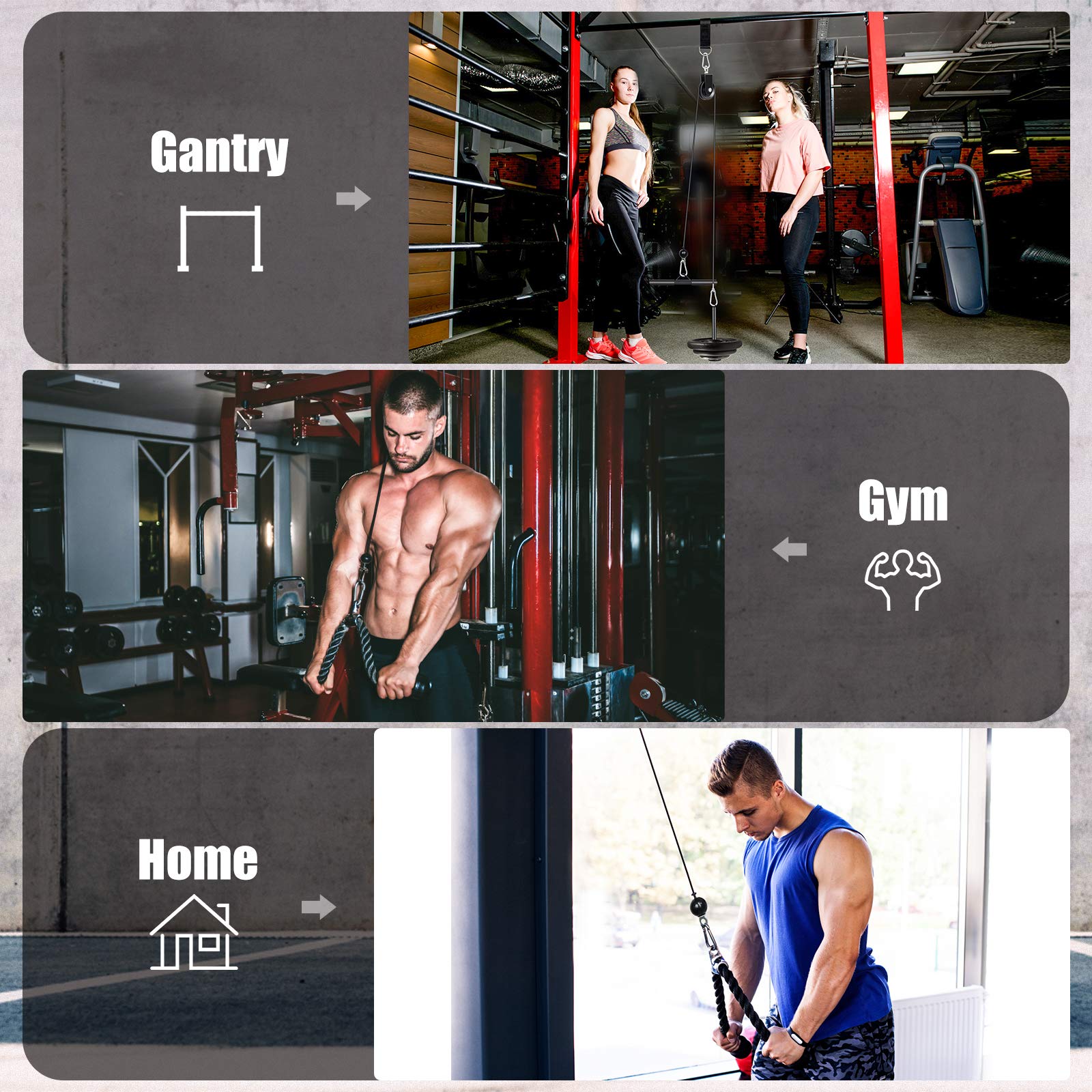 Outify 3-in-1 Adjustable Cable Pulley System for Home Gym - LAT Pull Down Machine with Triceps Rope & 17 Workout Attachments - Perfect for Strength Training, Muscle Building & Full Body Workouts at Home