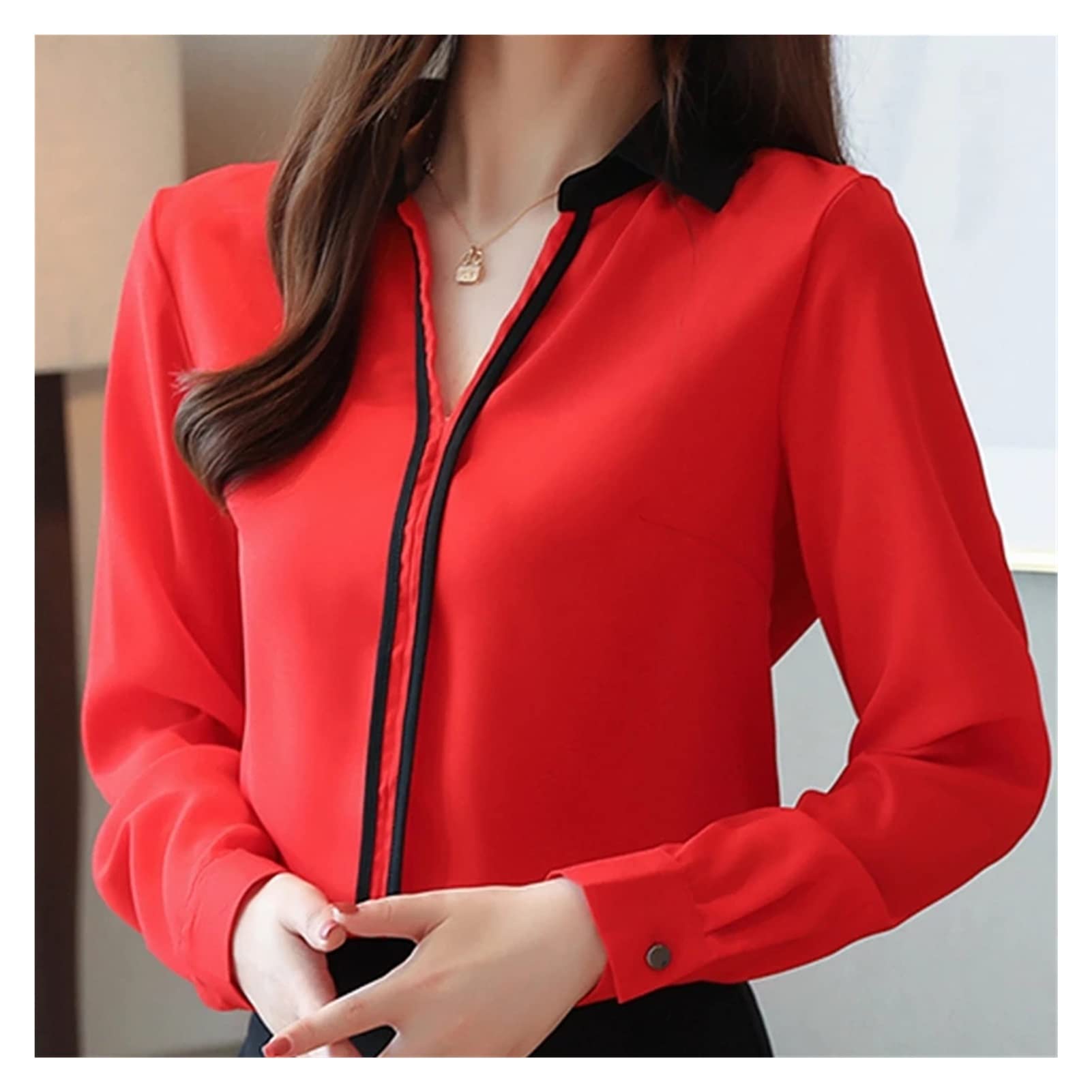 WALNUTA Women's Long Sleeve Chiffon Blouse - Elegant Turn Down Collar Office Shirt for Professional Women | Perfect for Business Meetings, Office Wear & Formal Occasions