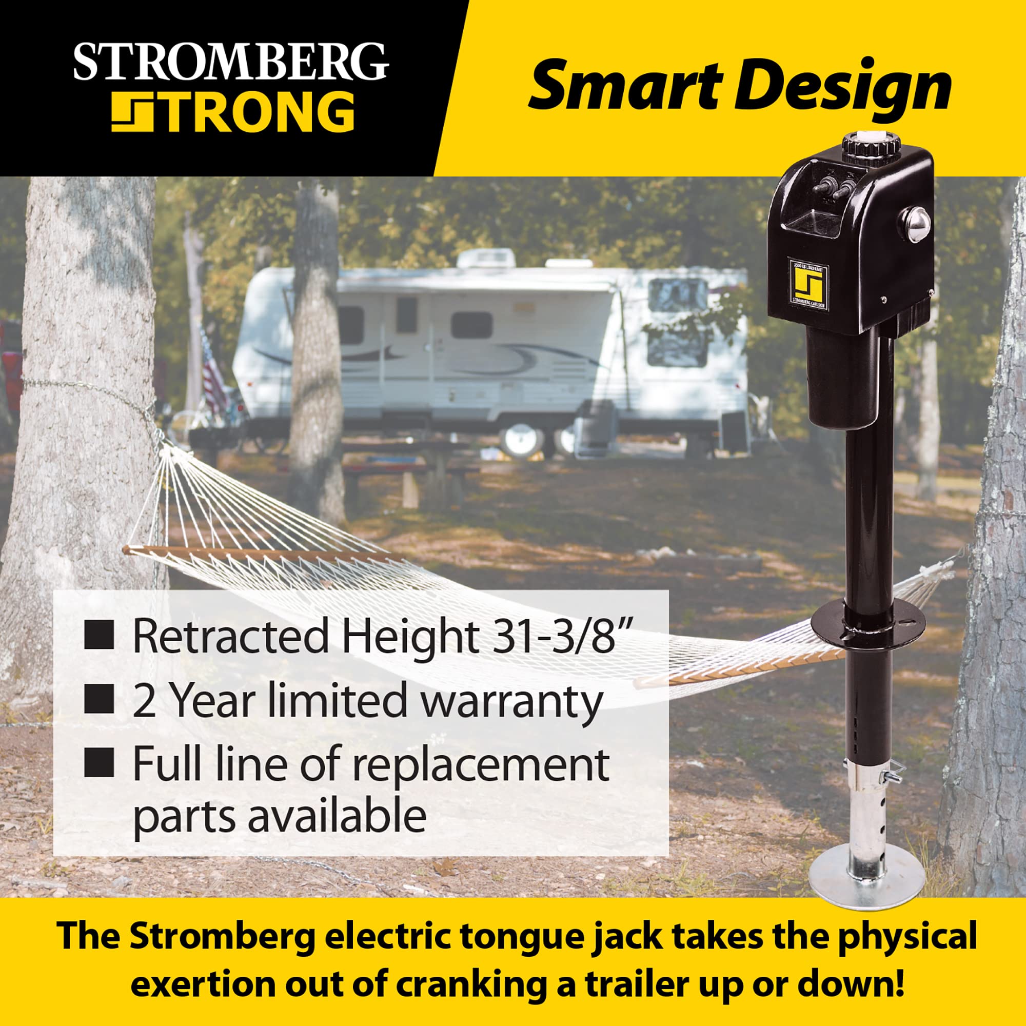 Stromberg Carlson JET-3755 Heavy Duty 3500 lb Electric Tongue Jack for RV, Camper & Utility Trailers - 18