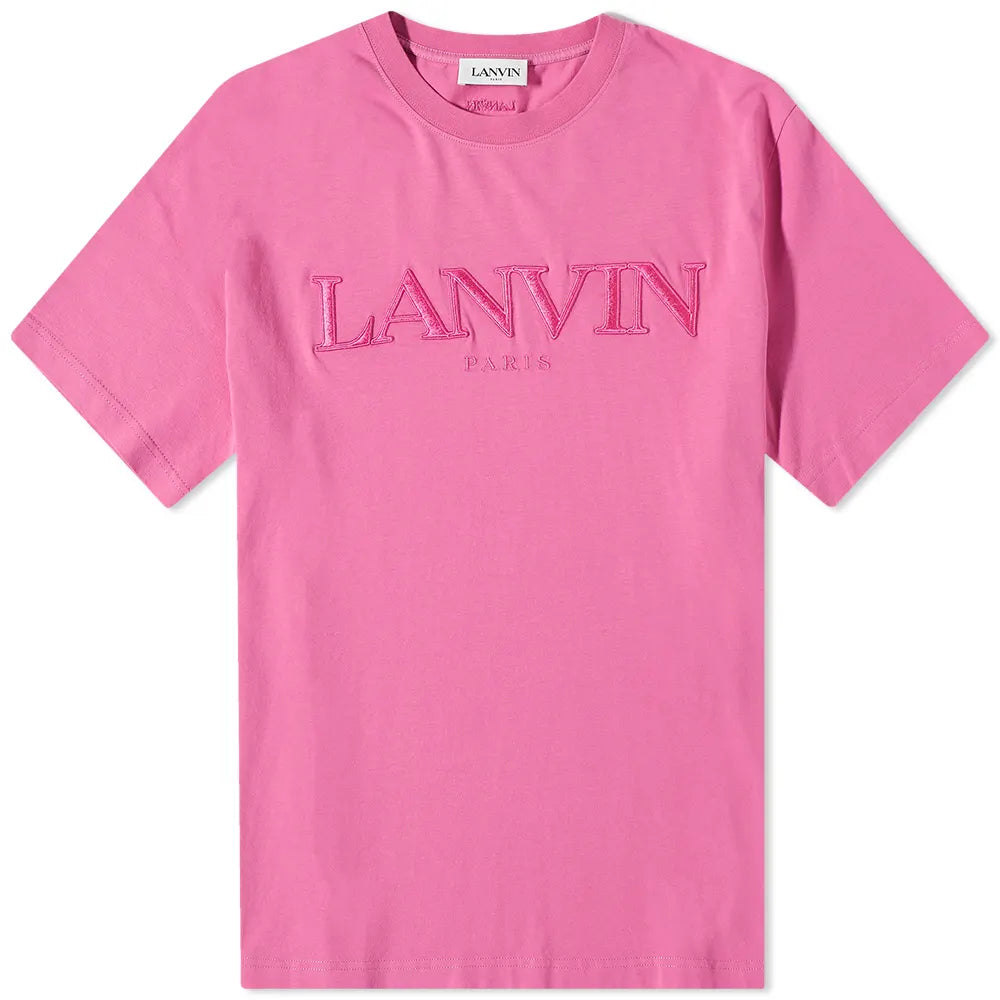 Lanvin Pink Embroidered Logo T-Shirt for Women | Luxury Cotton Casual Tee | Perfect for Streetwear & Summer Outfits