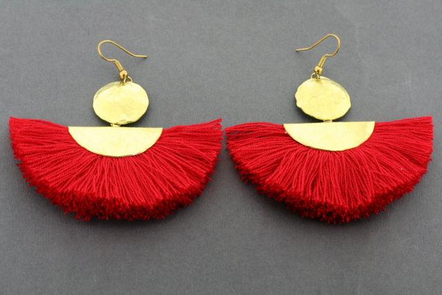 Vintage Brass Circle & Half Moon Tassel Earrings - Red Boho Dangle Earrings for Women | Perfect for Parties, Weddings & Boho Fashion