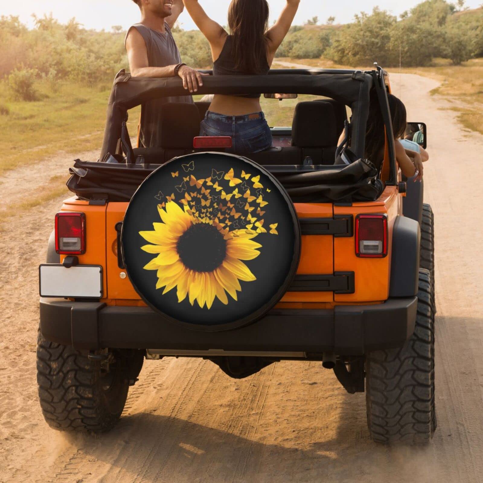 17 Inch Sunflower Butterfly Spare Tire Cover - Dust-Proof Wheel Protector for Trailers, RVs, SUVs & Vehicles | Perfect for Outdoor Travel & Road Trips