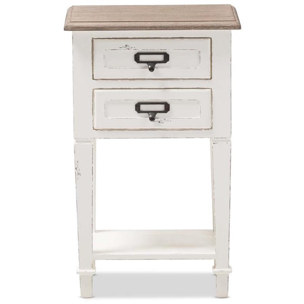 BOWERY HILL Modern 2-Drawer Wood Nightstand in Weathered Oak White - Stylish Bedside Table for Bedroom, Living Room & Guest Room