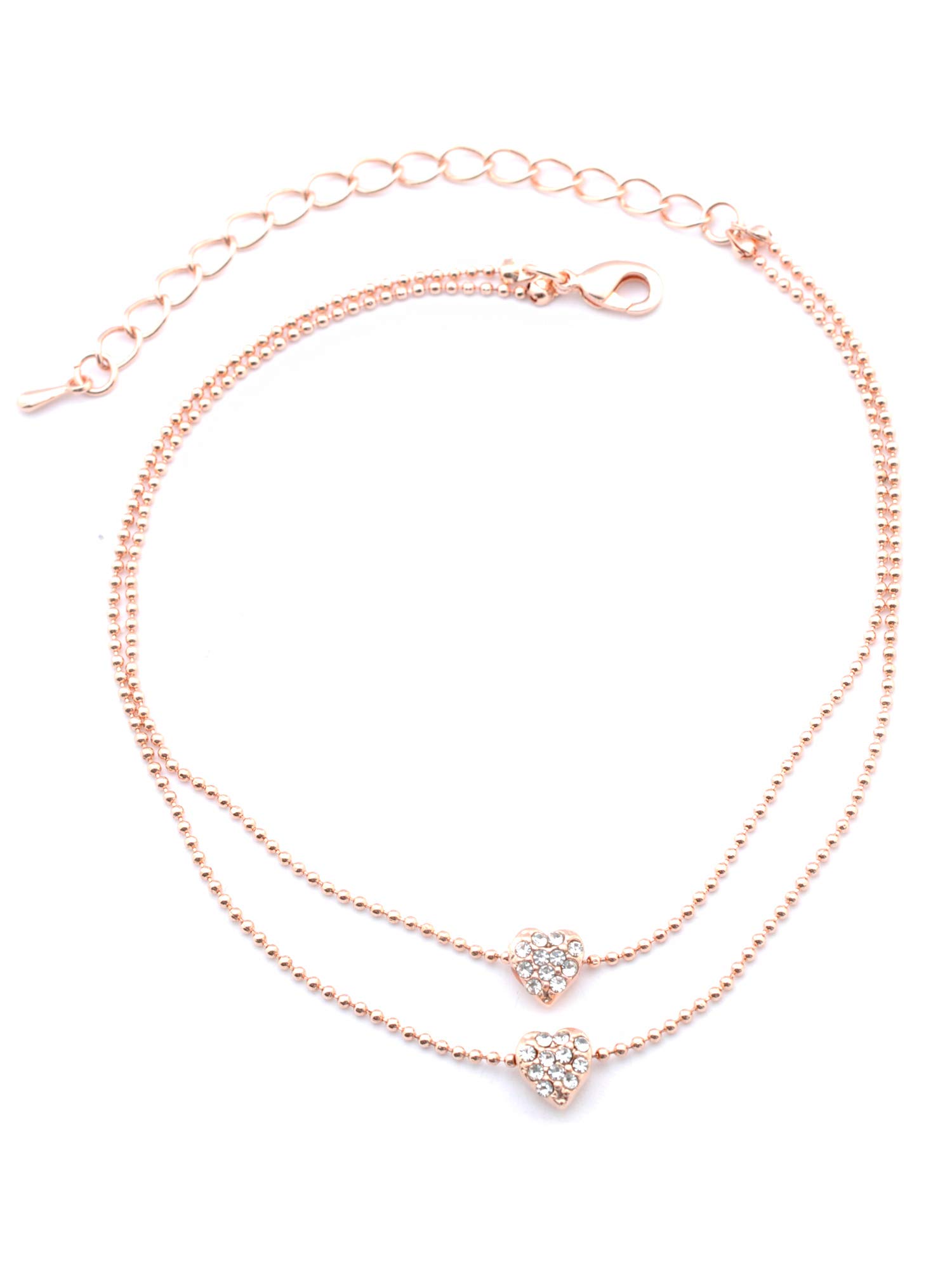 Elegant Rose Gold Plated Double Heart Anklet Bracelet for Women - Perfect for Beach, Summer Outfits & Casual Wear