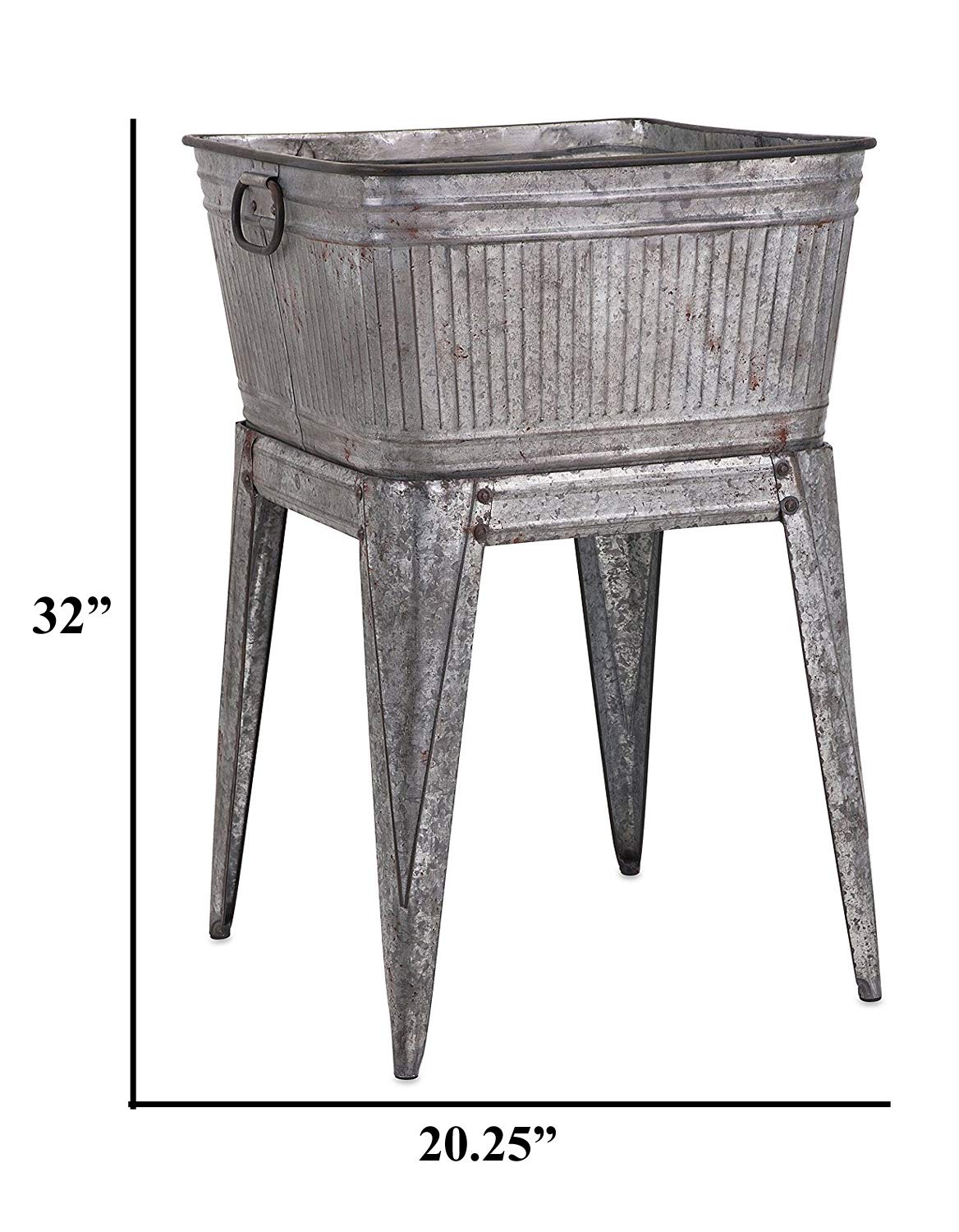 Benjara Multi Functional Galvanized Metal Tub with Stand - Rustic Gray Wash Basin for Farmhouse Bathroom, Kitchen Sink, or Outdoor Garden Decor