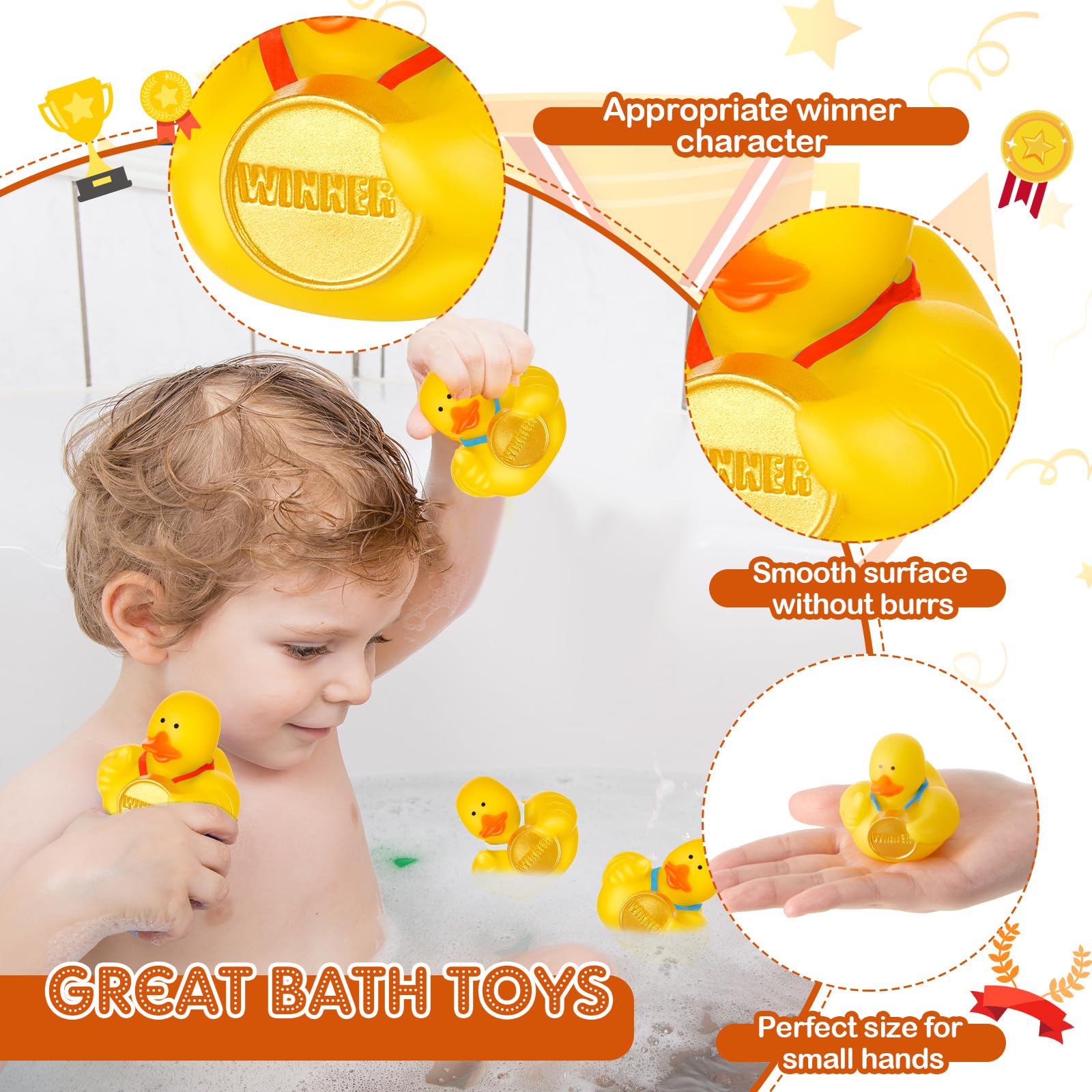 24 Pack DEEKIN 2 Inch Rubber Duck Award Medals - Graduation Party Favors, Sports Competition Prizes & Winner Gifts - Perfect for Graduation Decor, Swim Parties & Fun Prize Ceremonies