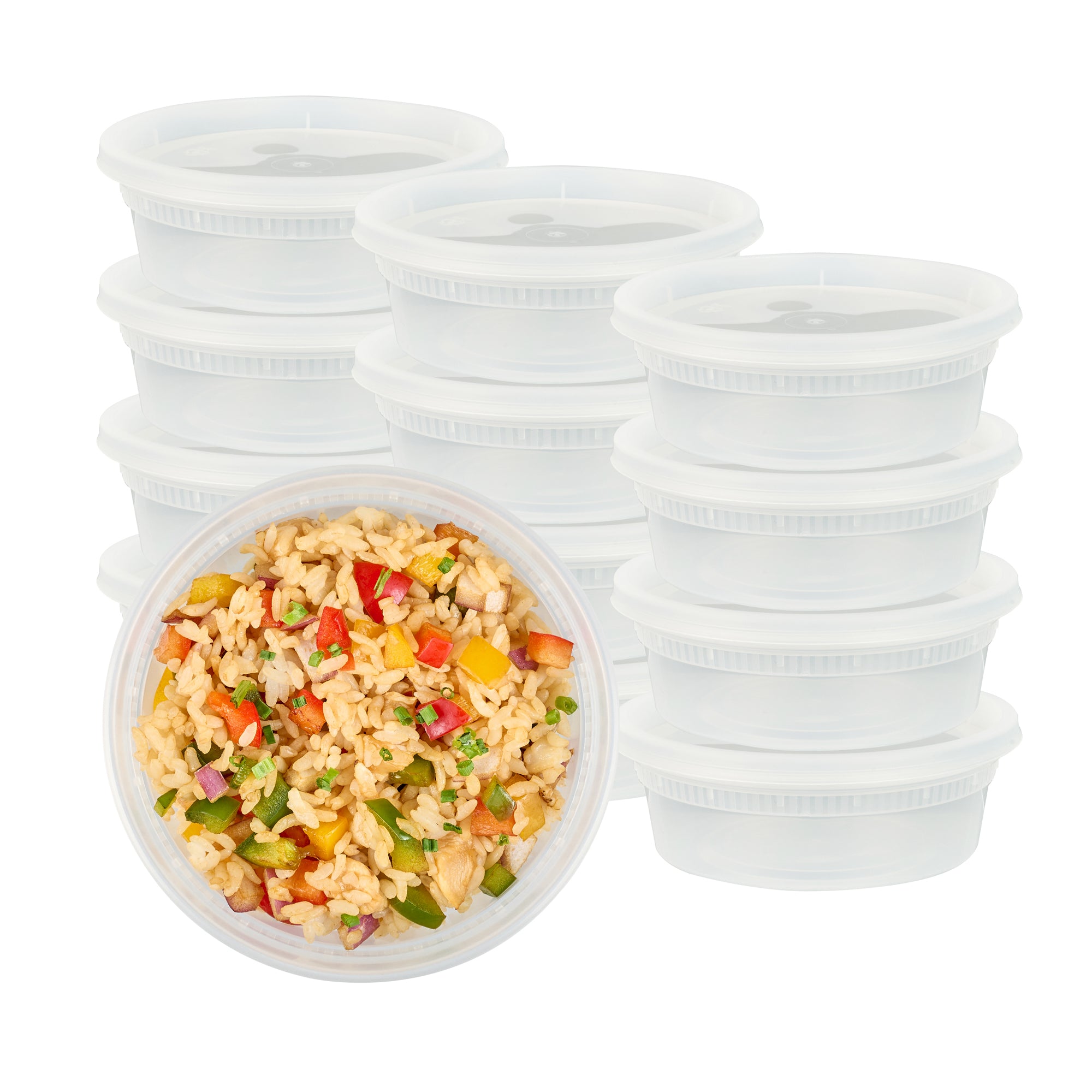 8 oz Round Clear Plastic Soup Containers with Lids (25-Pack) - Microwave Safe, 4.5