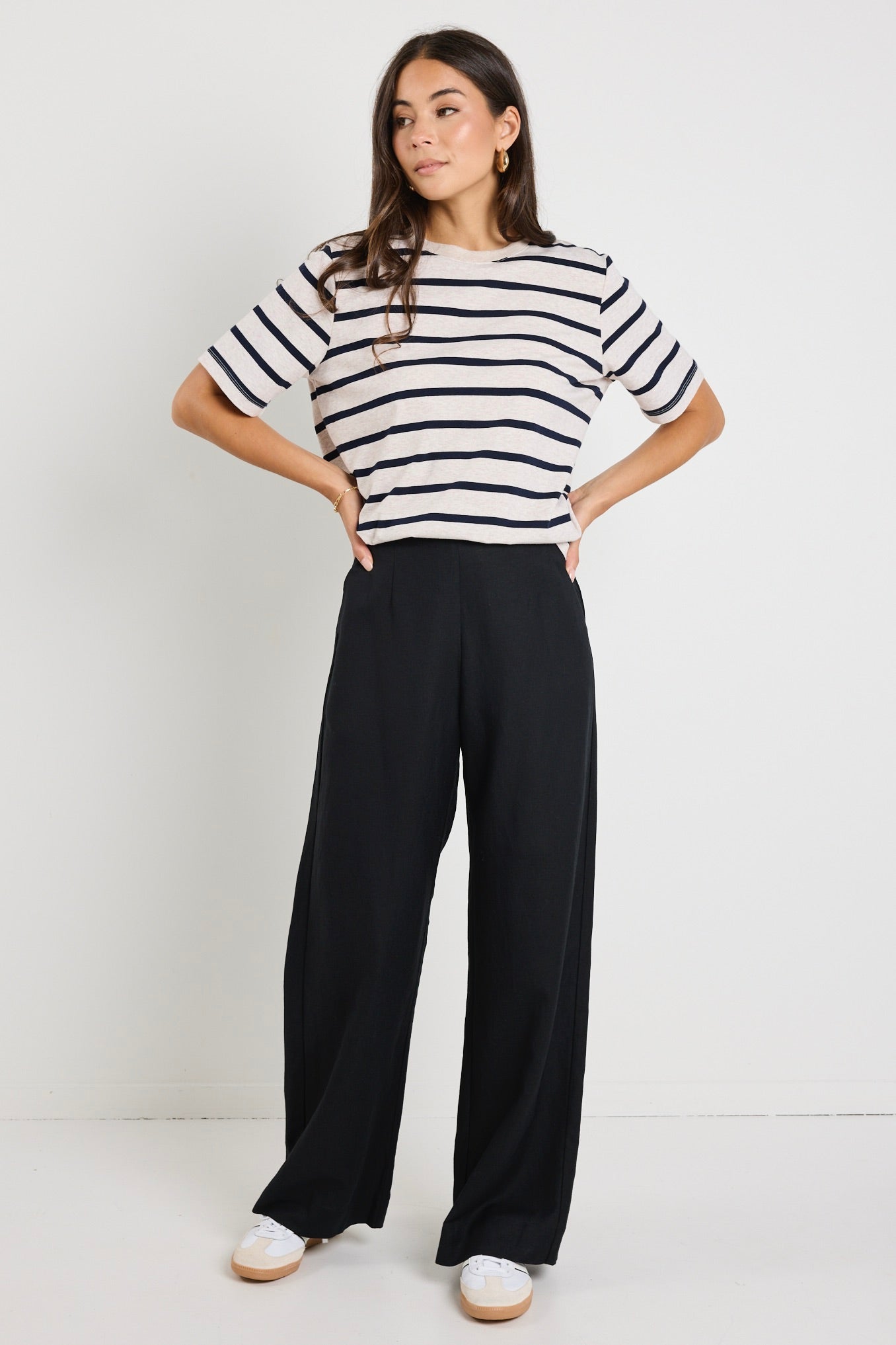Boulevard Black Linen Viscose Wide Leg Pants for Women - Comfortable High Waisted Palazzo Trousers - Perfect for Office, Travel and Casual Wear
