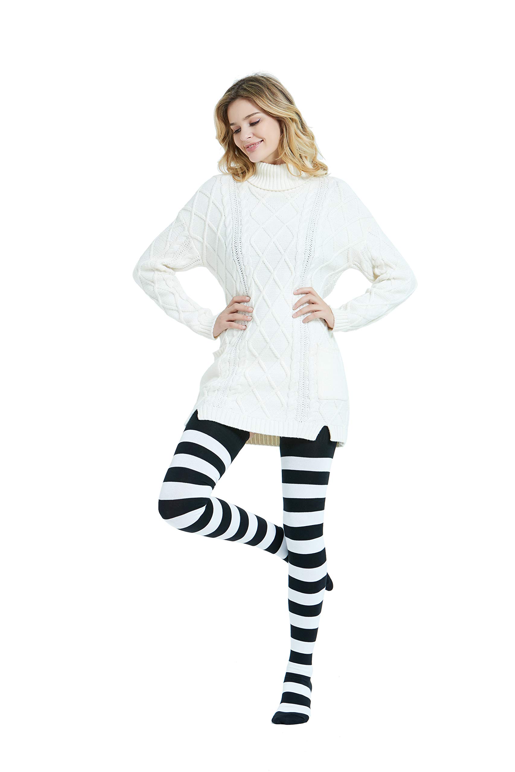 Kayhoma Women's Extra Long Cotton Striped Thigh High Socks - Over The Knee Socks for Women - Soft & Comfortable - Perfect for Winter, Cosplay, and Fashion Outfits