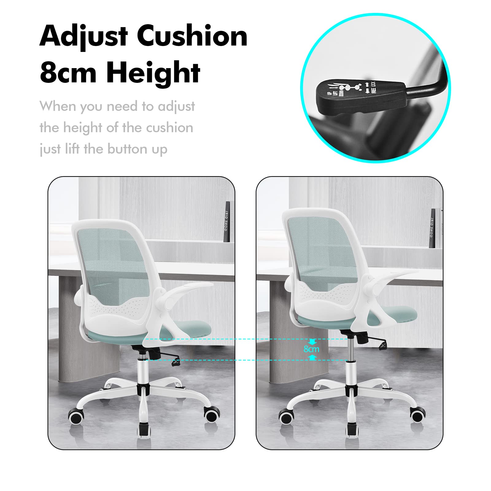KERDOM Ergonomic Office Chair - Breathable Mesh Computer Desk Chair with Adjustable Height & Flip-Up Armrests - Comfortable Swivel Task Chair for Home Office, Gaming & Workspace