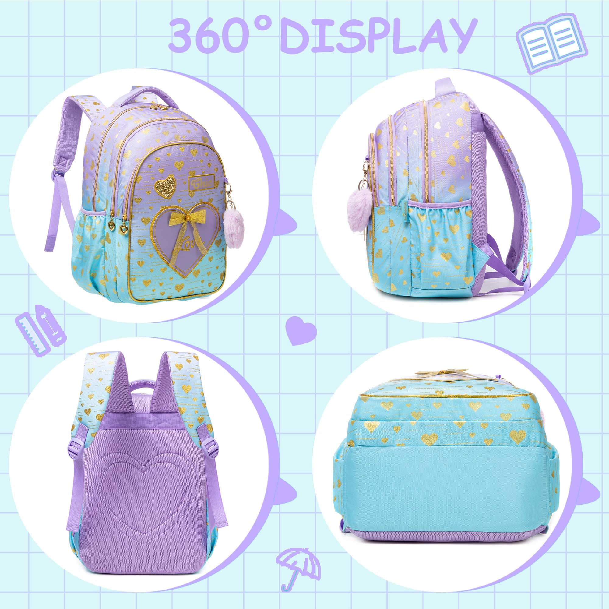 **Meetbelify Girls Backpack for School - Cute Canvas Laptop Backpack with Lunch Box for Elementary Students Ages 8-10 - Perfect for Travel, Daily Use & Back to School Supplies**