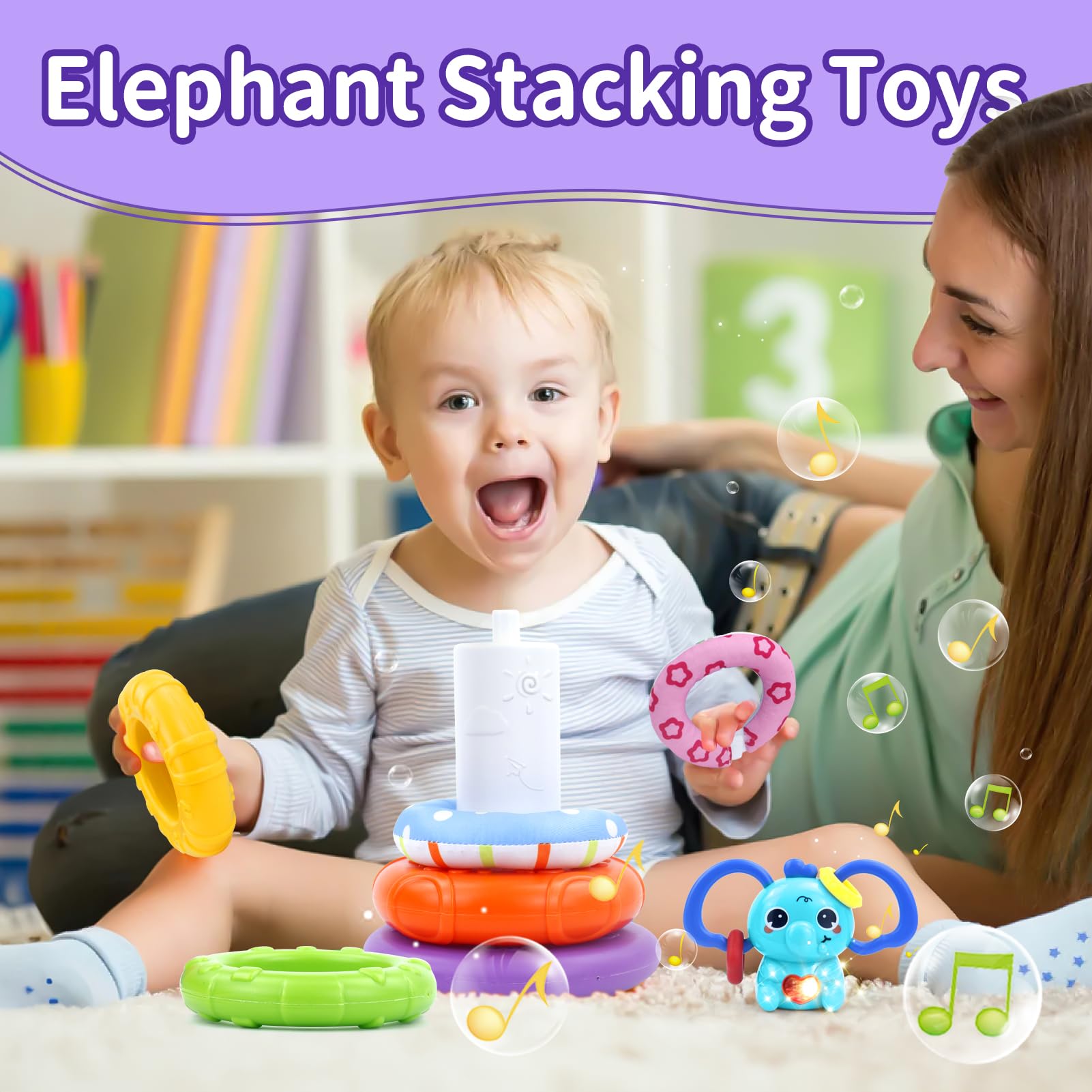 Montessori Toys for 1-3 Year Old Babies - Sensory Busy Board with Pull String Teether & Stacking Blocks - 3-in-1 Travel Learning Toy Gift for Toddlers Boys & Girls - Perfect for Airplane, Car Rides & Early Childhood Development