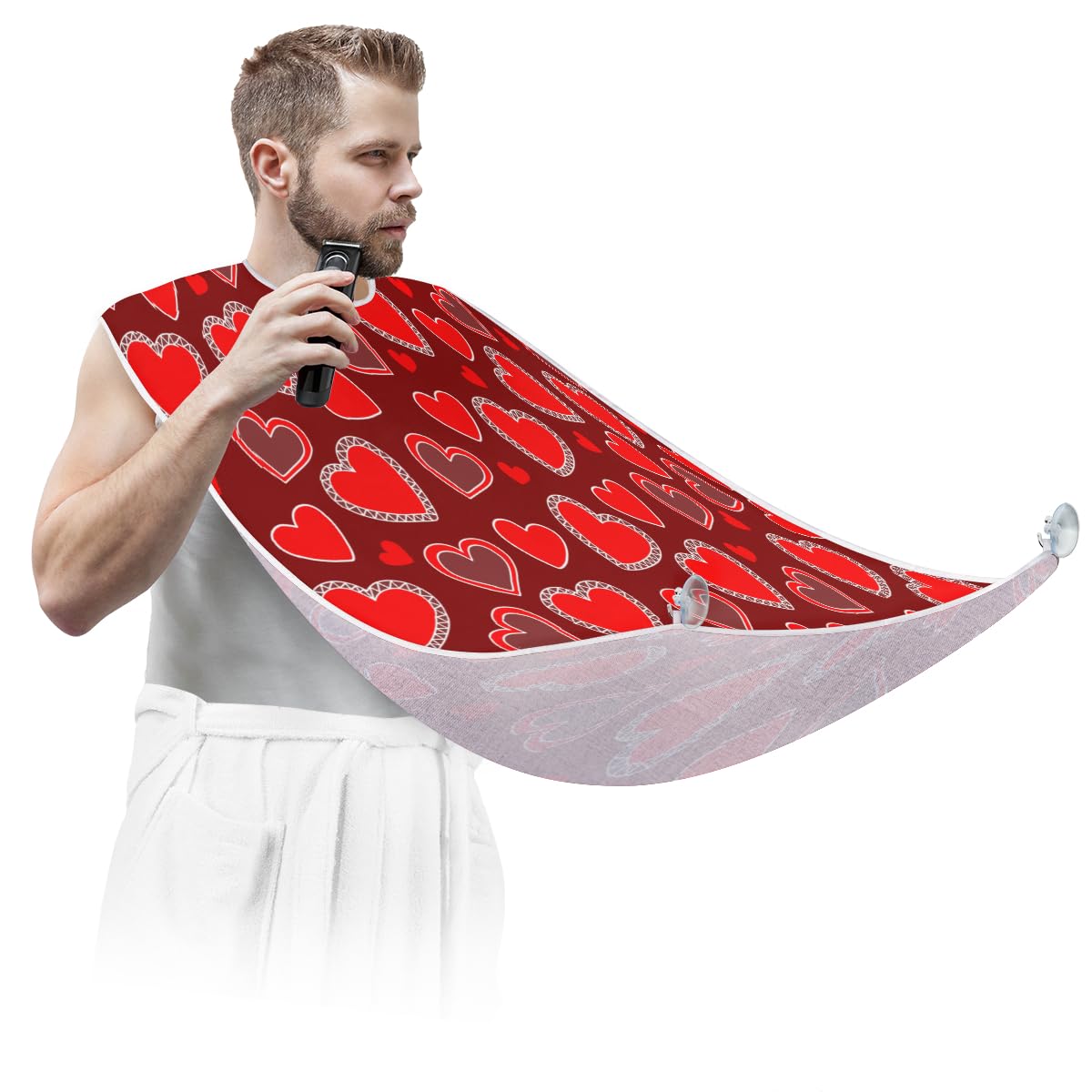 Red Love Heart Diamonds Beard Bib Hair Catcher for Men Shaving - Non-Stick Beard Apron & Grooming Cloth with Suction Cups - Perfect Birthday Gift for Husband & Dad - Ideal for Home Barbering & Beard Care - Great for Shaving, Trimming & Grooming at Home or Salon