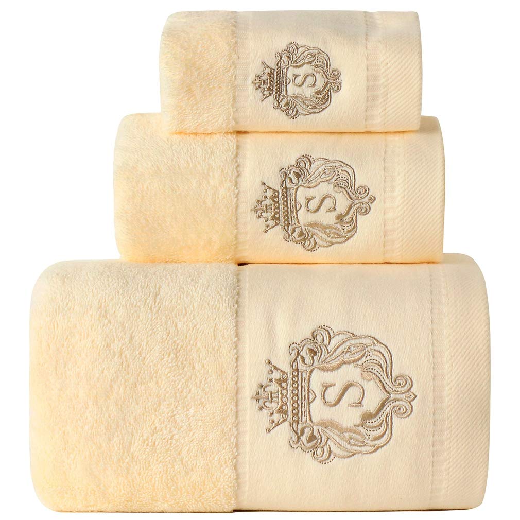 Premium 100% Pure Cotton Bath Towel Set - 1 Bath Towel, 1 Hand Towel & 1 Washcloth | Ultra Soft Luxury Hotel & Spa Quality | Highly Absorbent | Light Yellow | Perfect for Bathroom, Beach & Gym Use