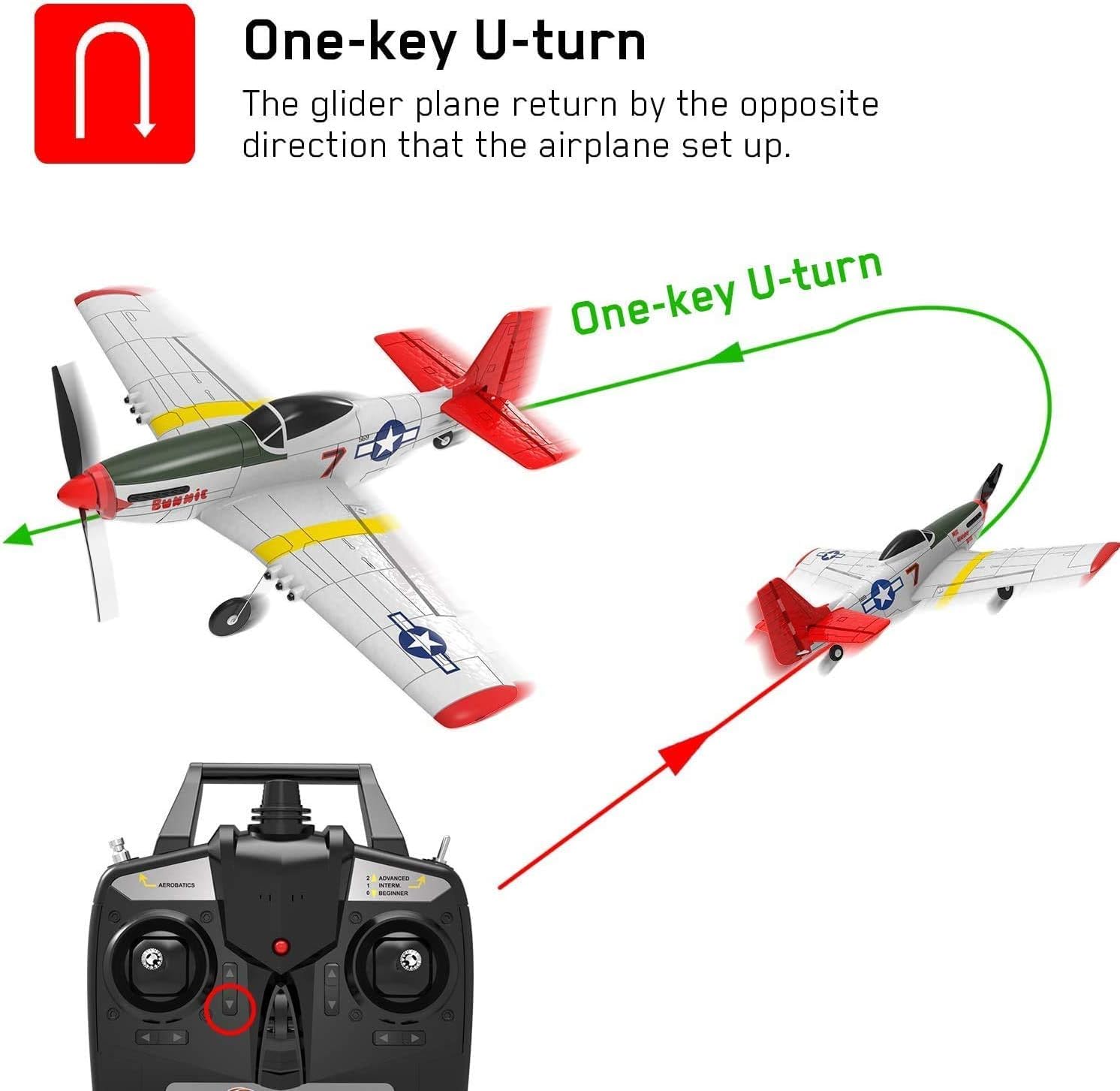 Top Race 4 Channel Ready to Fly RC Airplane for Adults - Advanced Remote Control Foam Plane, P51 Mustang & Cessna Style War Plane with Propeller Saver (14x15 Inch) - Perfect for Outdoor Flying, Hobbyists & RC Enthusiasts