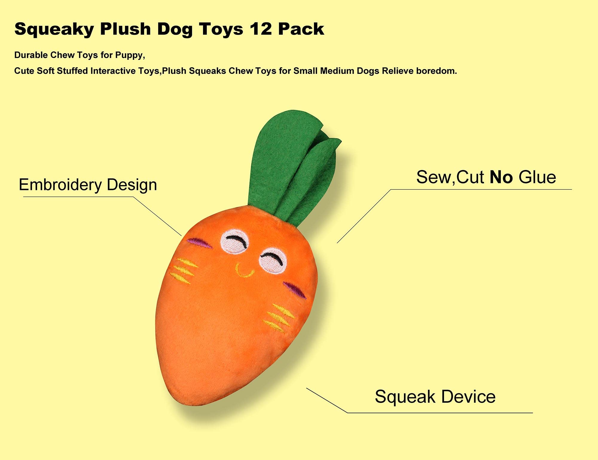 Durable 12-Pack Squeaky Plush Dog Toys for Puppies & Small Medium Dogs - Soft Chew Toys with Interactive Squeakers to Relieve Boredom (Multi Theme) - Perfect for Playtime, Training & Anxiety Relief