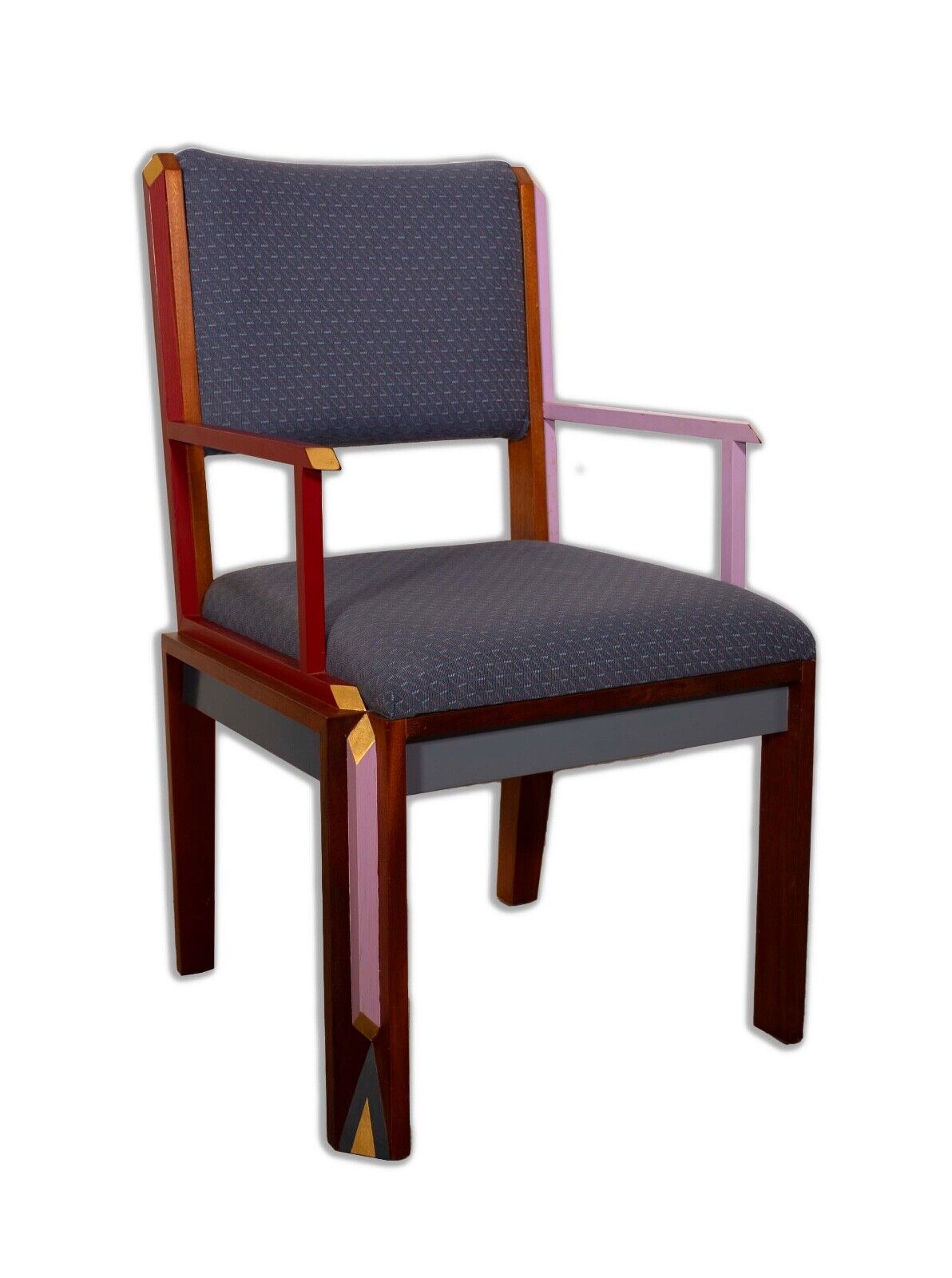 Ralph Rye Variations Postmodern Armchair - Hand-Painted Wood with 22k Gold Trim - Signed Designer Chair for Luxury Living Room & Office Decor