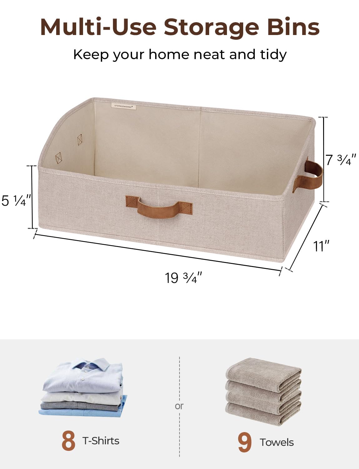 StorageWorks Closet Storage Bins - Foldable Fabric Organizer Box with Handles for Shelves, Trapezoid Clothes Baskets (Brown & Beige, 3-Pack) | Perfect for Bedroom, Closet & Home Organization