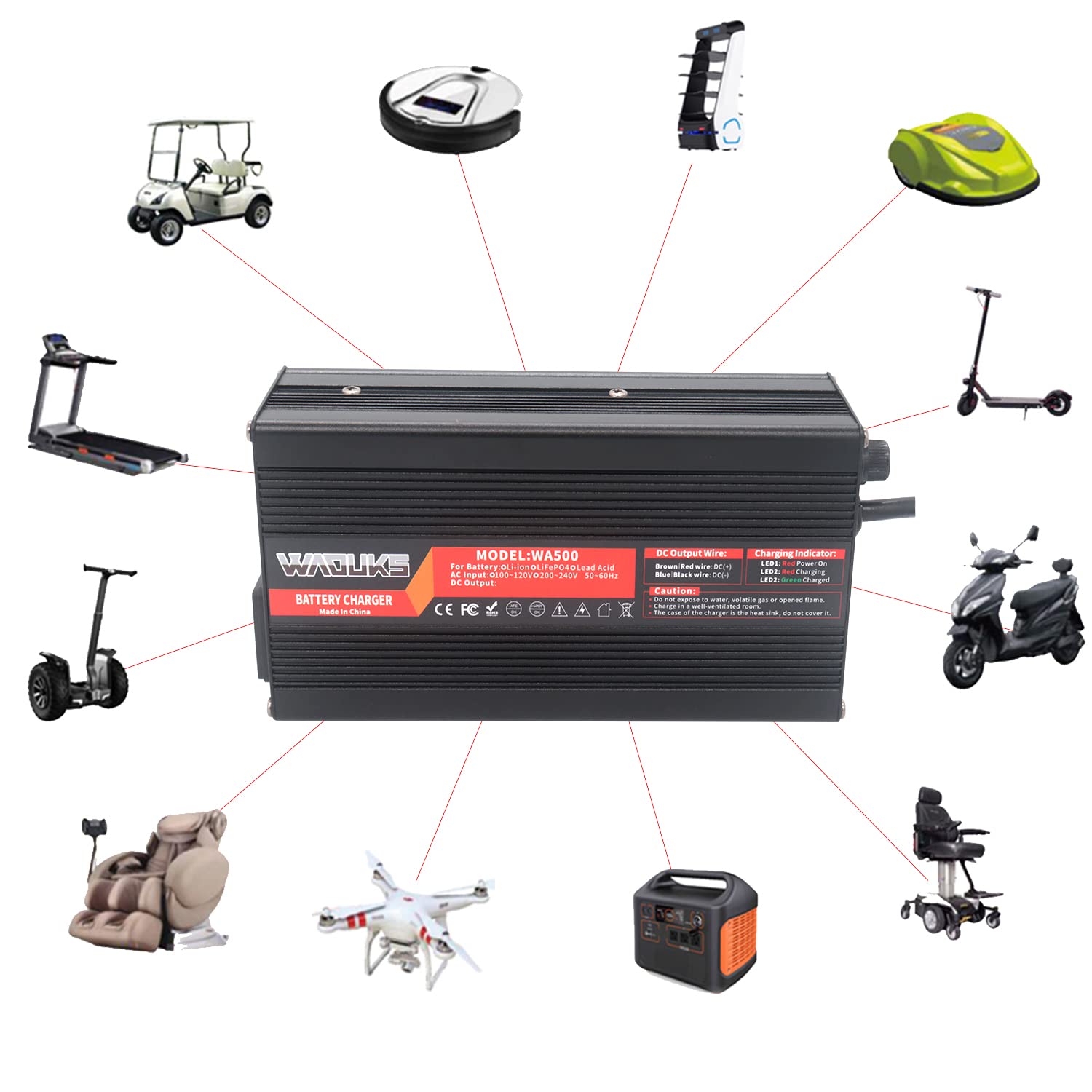 WAOUKS 54.6V 6A Smart Charger for 13S 48V Lithium Battery Packs - Aluminum Case with Cooling Fan | Fast Charging for Ebikes, Scooters & Electric Vehicles | Perfect for Home, Workshop & Outdoor Use
