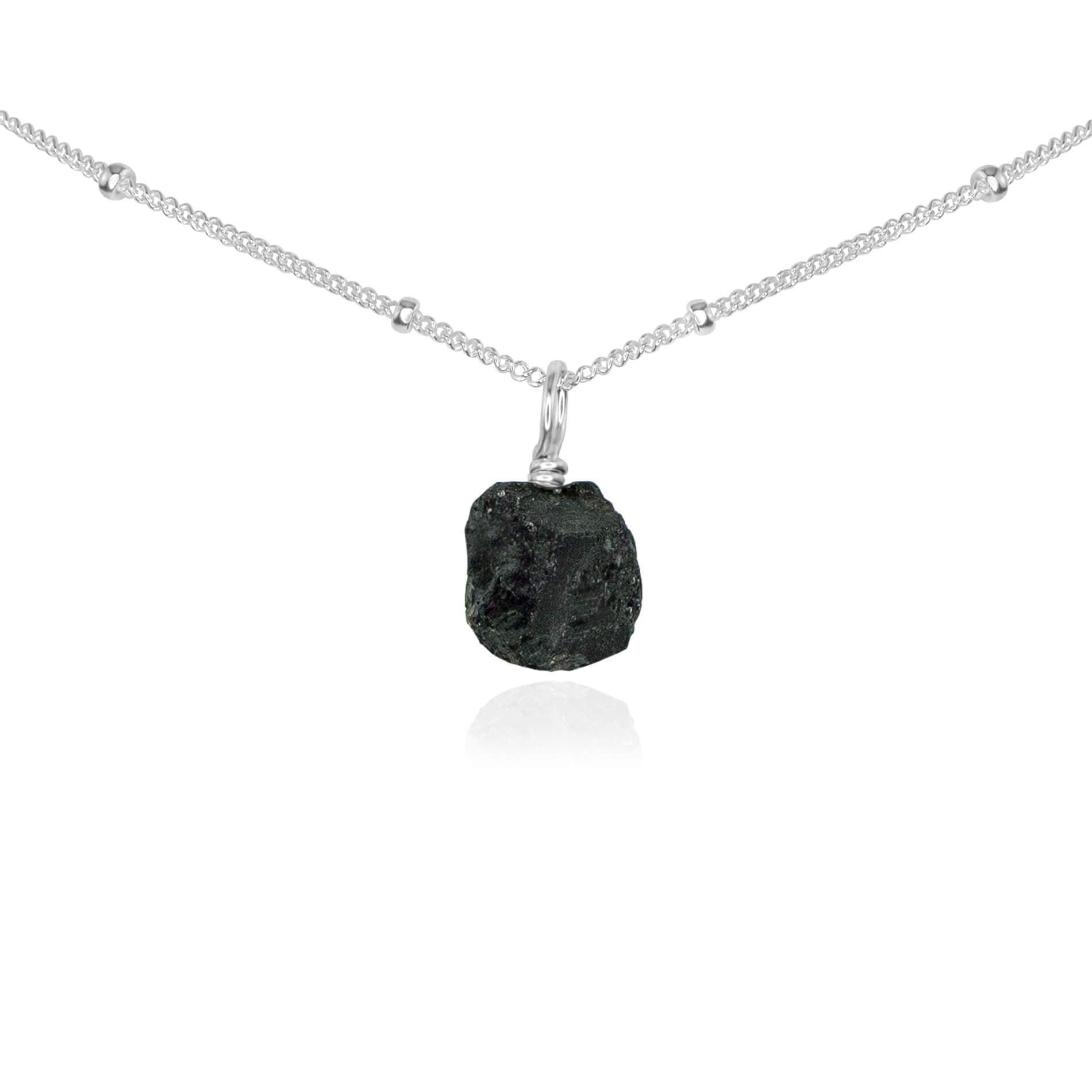 Tiny Rough Black Tourmaline Gemstone Pendant Choker Necklace - Natural Healing Crystal Jewelry for Protection & Energy Cleansing | Perfect for Meditation, Yoga & Spiritual Practices