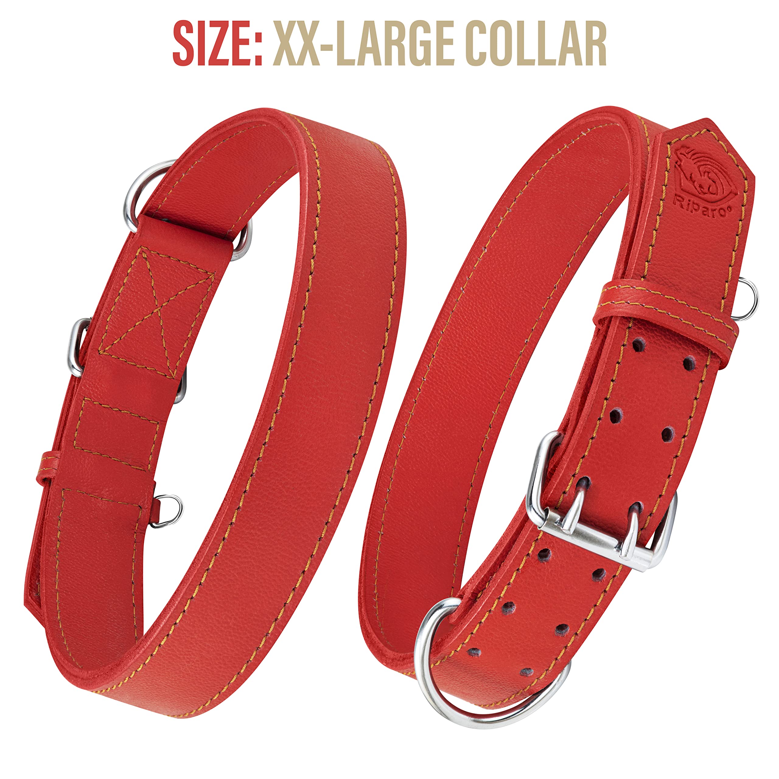 Genuine Leather Dog Collar for Medium Large & XL Breeds - Adjustable Heavy Duty Pet Collar with Durable Hardware (Red, Size L) - Perfect for Walking, Training & Outdoor Adventures