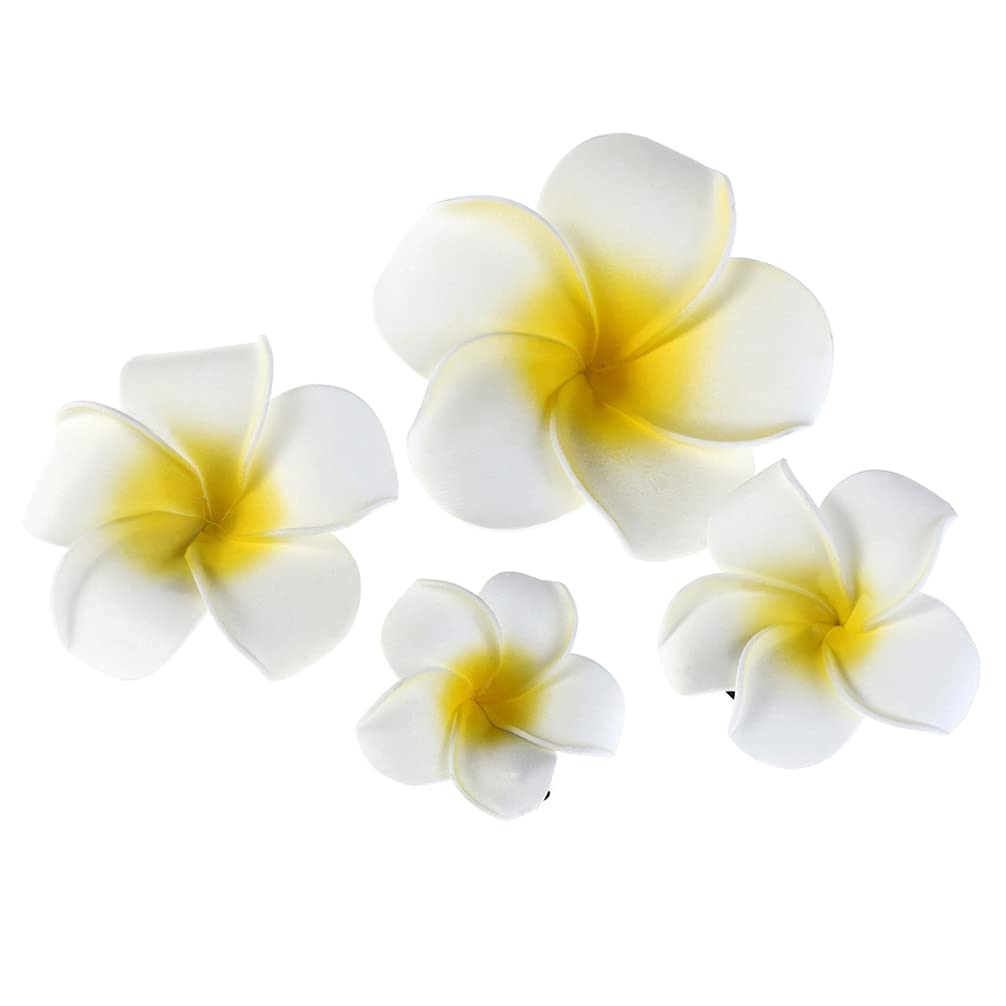 Lurrose 4pcs Hawaiian Plumeria Flower Hair Clips for Women - Beach Wedding Bridal Hair Accessories, Tropical Hairpins & Barrettes for Summer Vacation, Pool Party, Honeymoon (Flower Claw Clip Set)