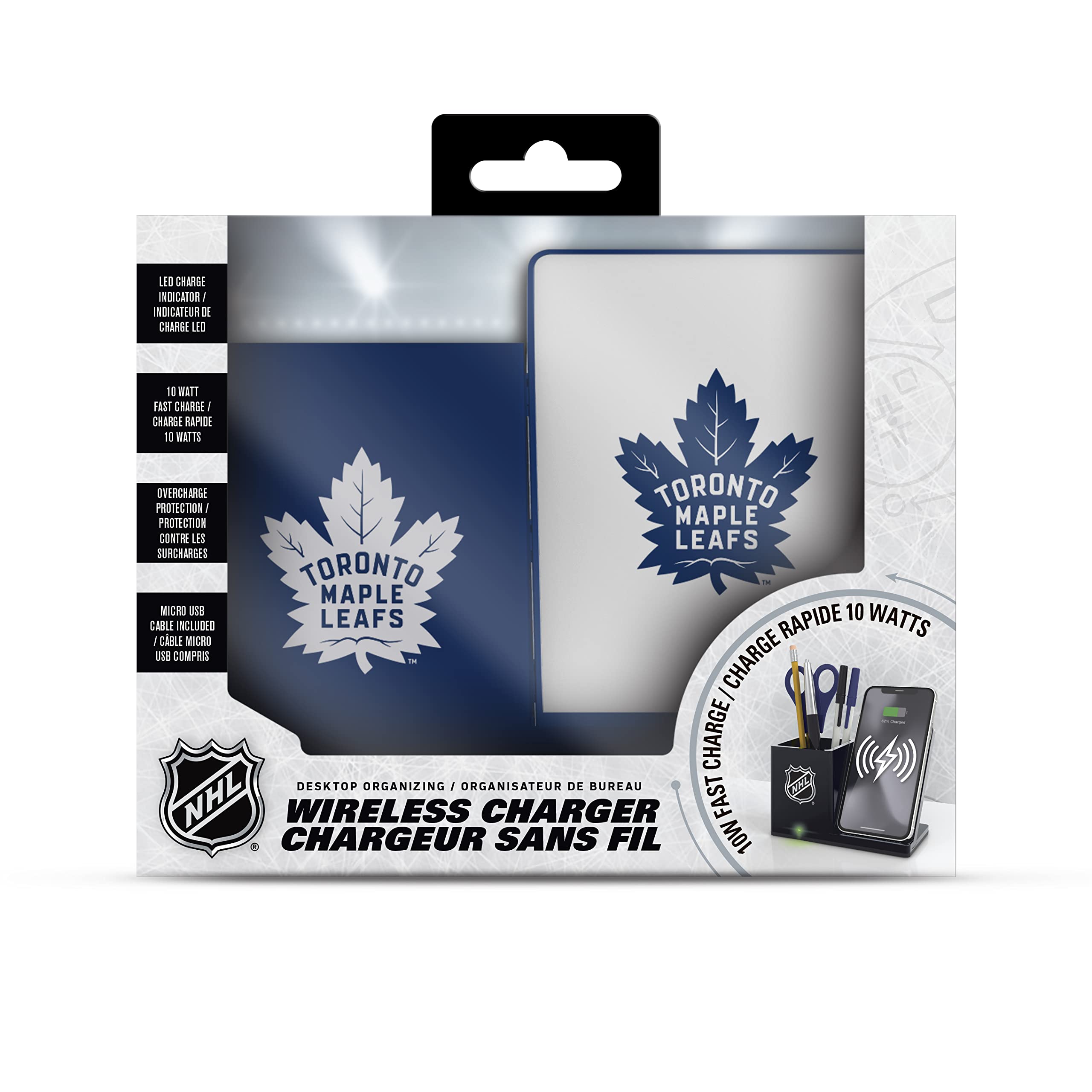 SOAR NHL Wireless Charger & Desktop Organizer - Toronto Maple Leafs Team Design | Fast Qi-Certified Charging Station with Phone Stand | Perfect for Office Desk, Nightstand & Gaming Setup