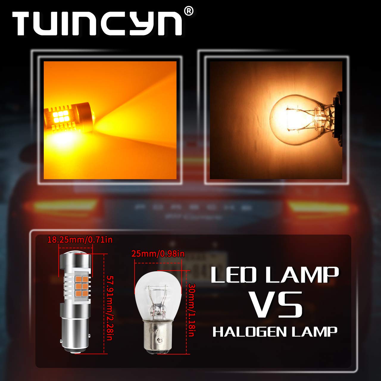 TUINCYN 1157 LED Amber Yellow Turn Signal Light Bulb - 2057 2357 7528 BAY15D Replacement for Tail, Brake, Reverse, Parking & Blinker Lights - 12V DC (Pack of 2) - Perfect for Cars, Trucks, SUVs & Motorcycles