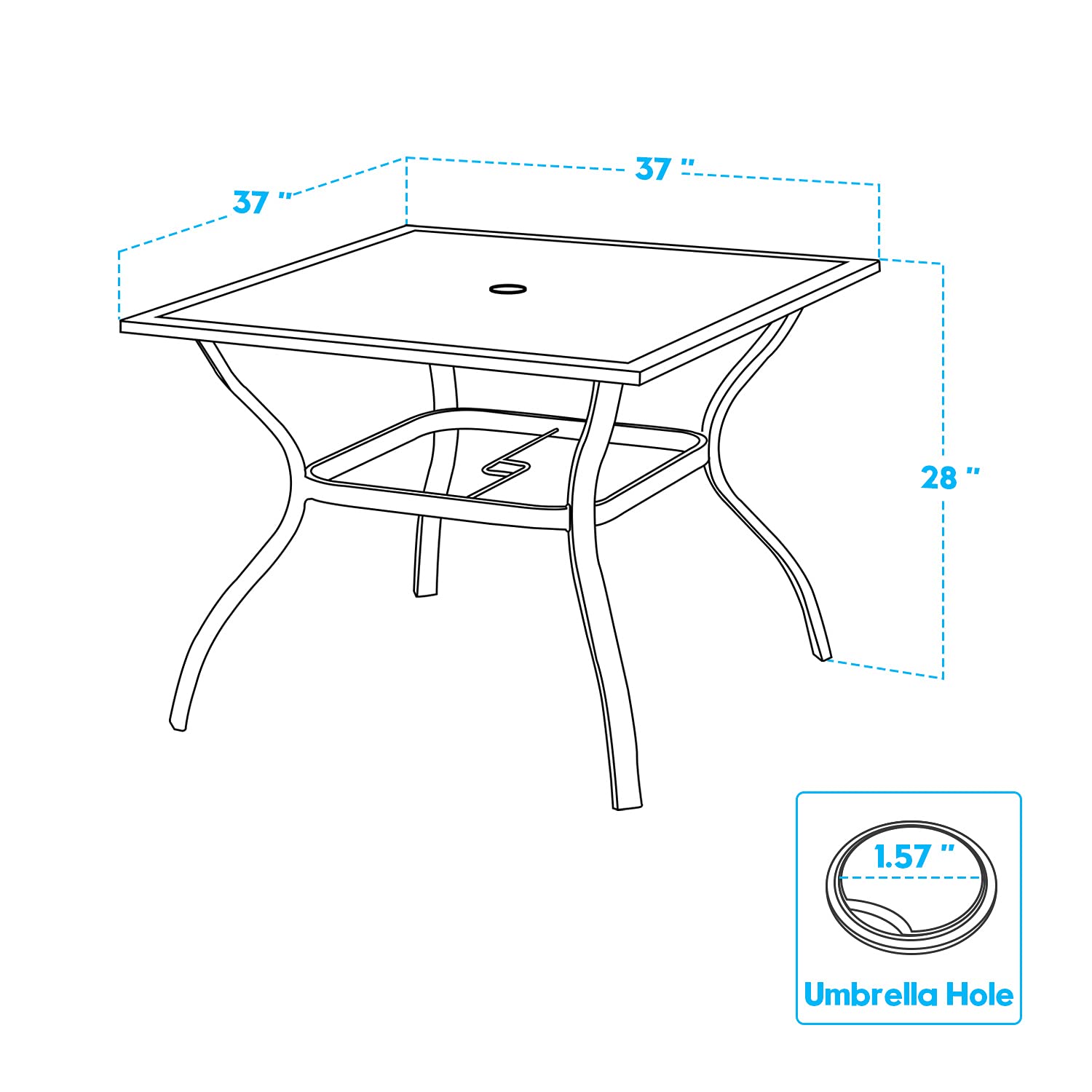 VICLLAX 4-Seater Outdoor Patio Dining Table with Umbrella Hole - Durable Metal Garden Furniture Set in Grey for Backyard, Poolside & BBQ Parties